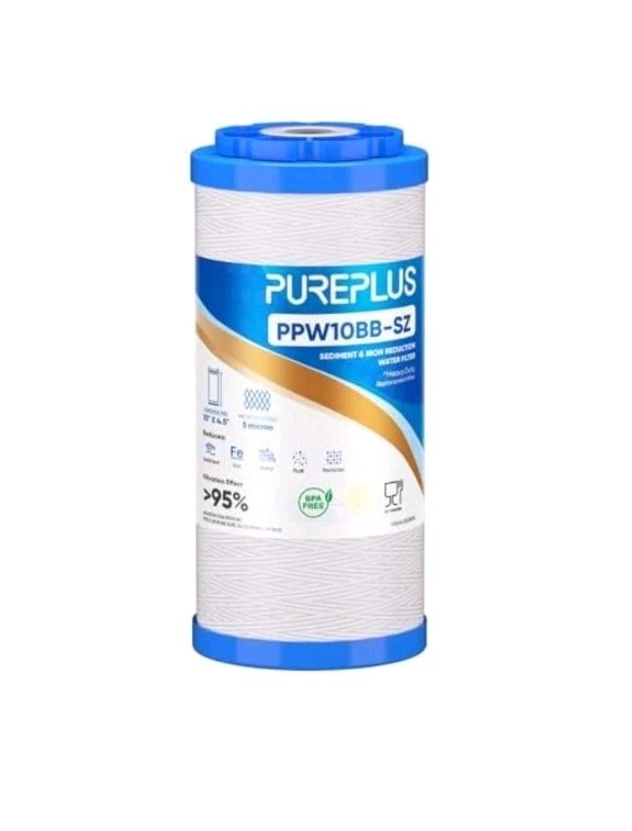PUREPLUS 10″×4.5″ String Wound Sediment Filter Compound With Iron Reducing