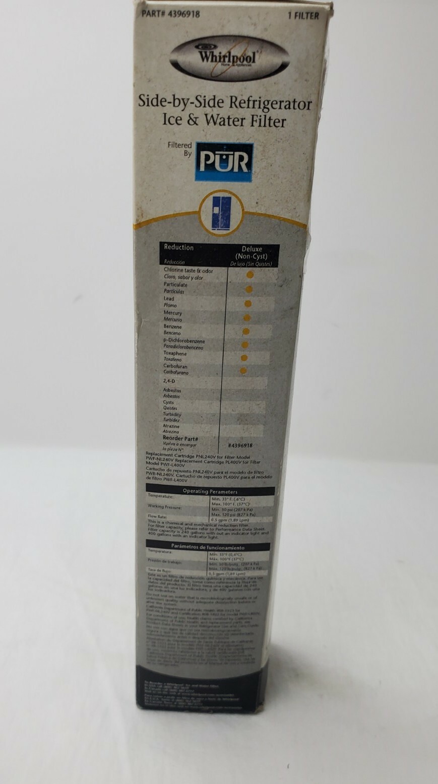 Whirlpool Genuine PUR OEM Side by Side Refrigerator Ice & Water Filter 4396918