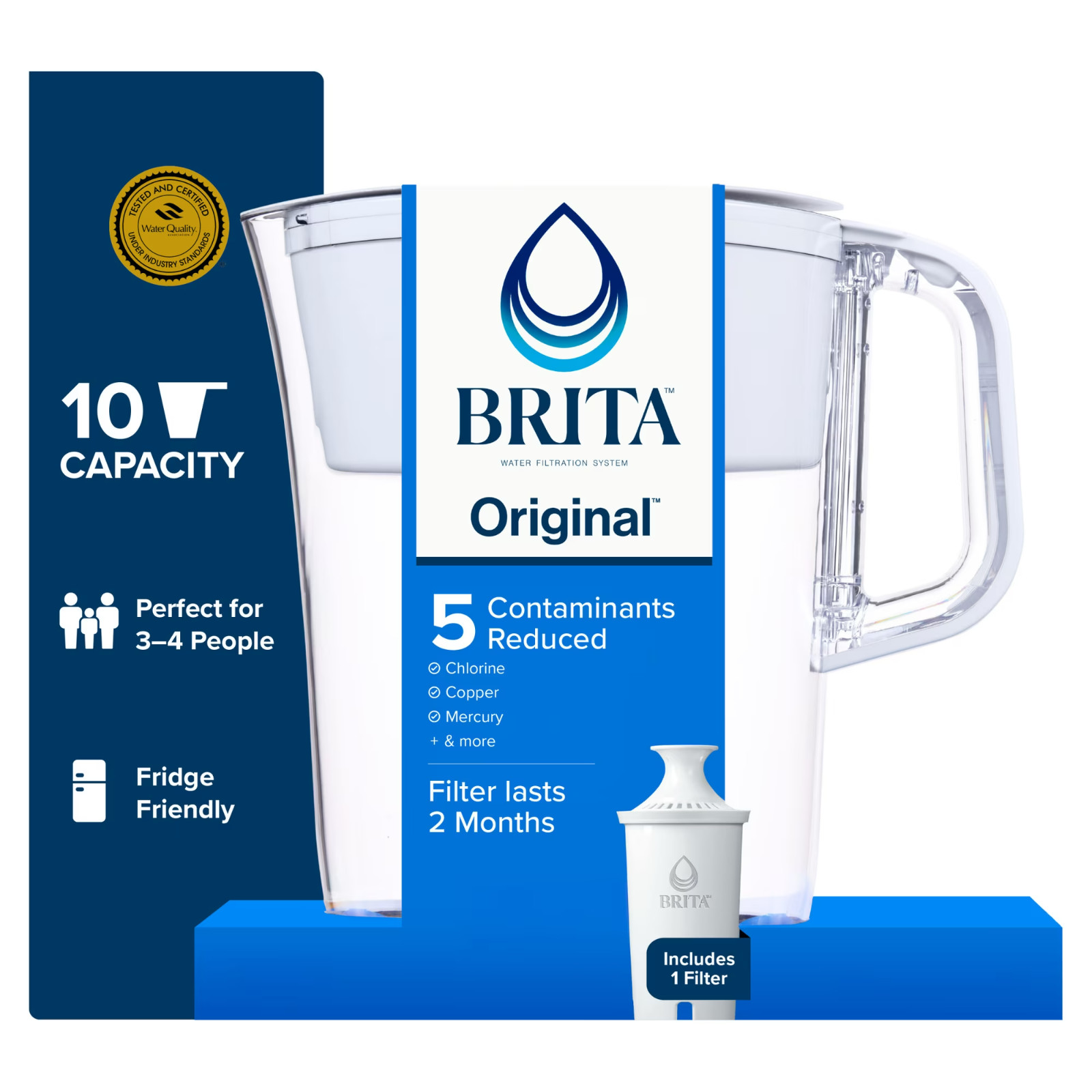 Brita Tahoe 10 Cup Large Water Filter Pitcher White BPA Free Standard Filter