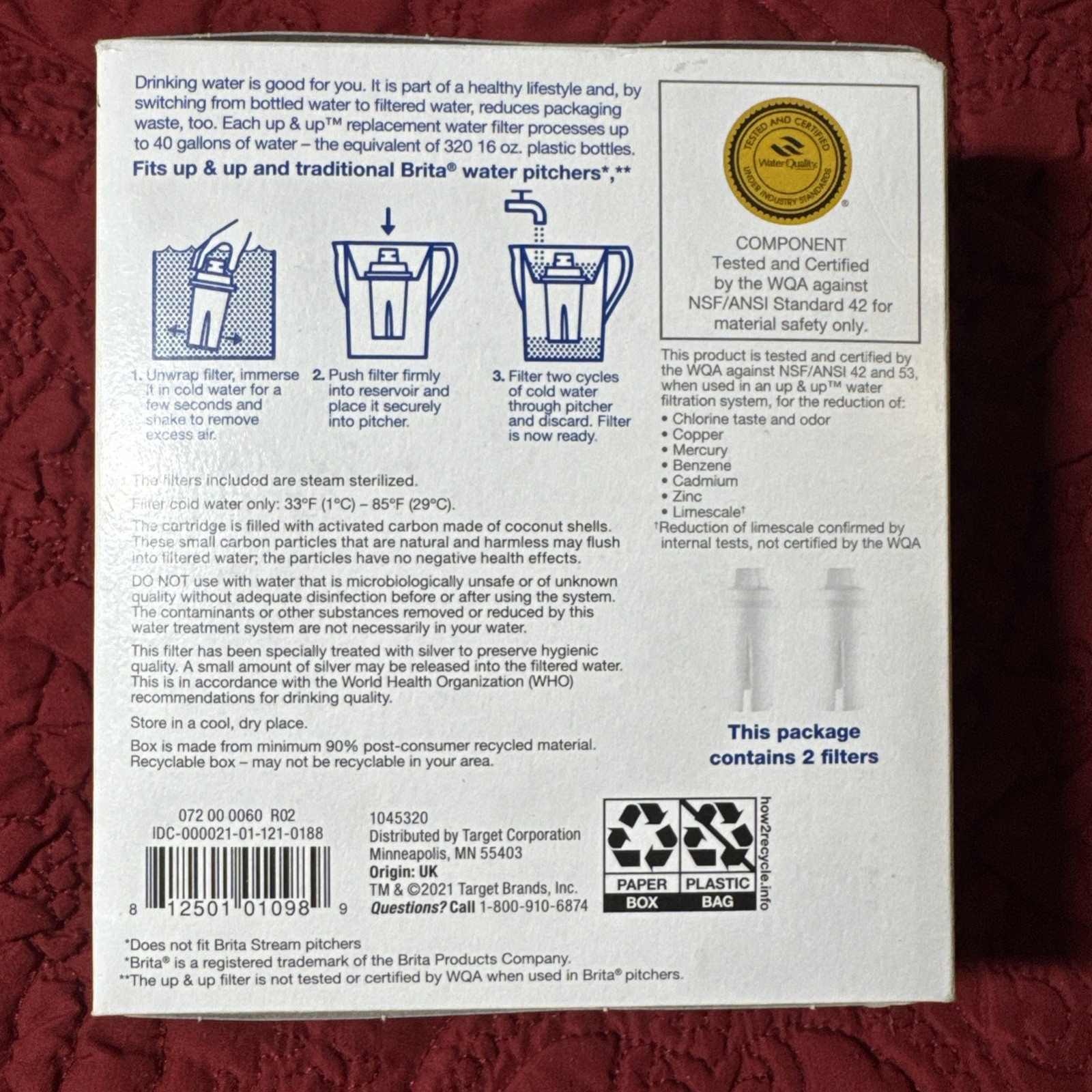 Up & Up Replacement Water Filter Universal Fit 2 pack, New Design Better Filter