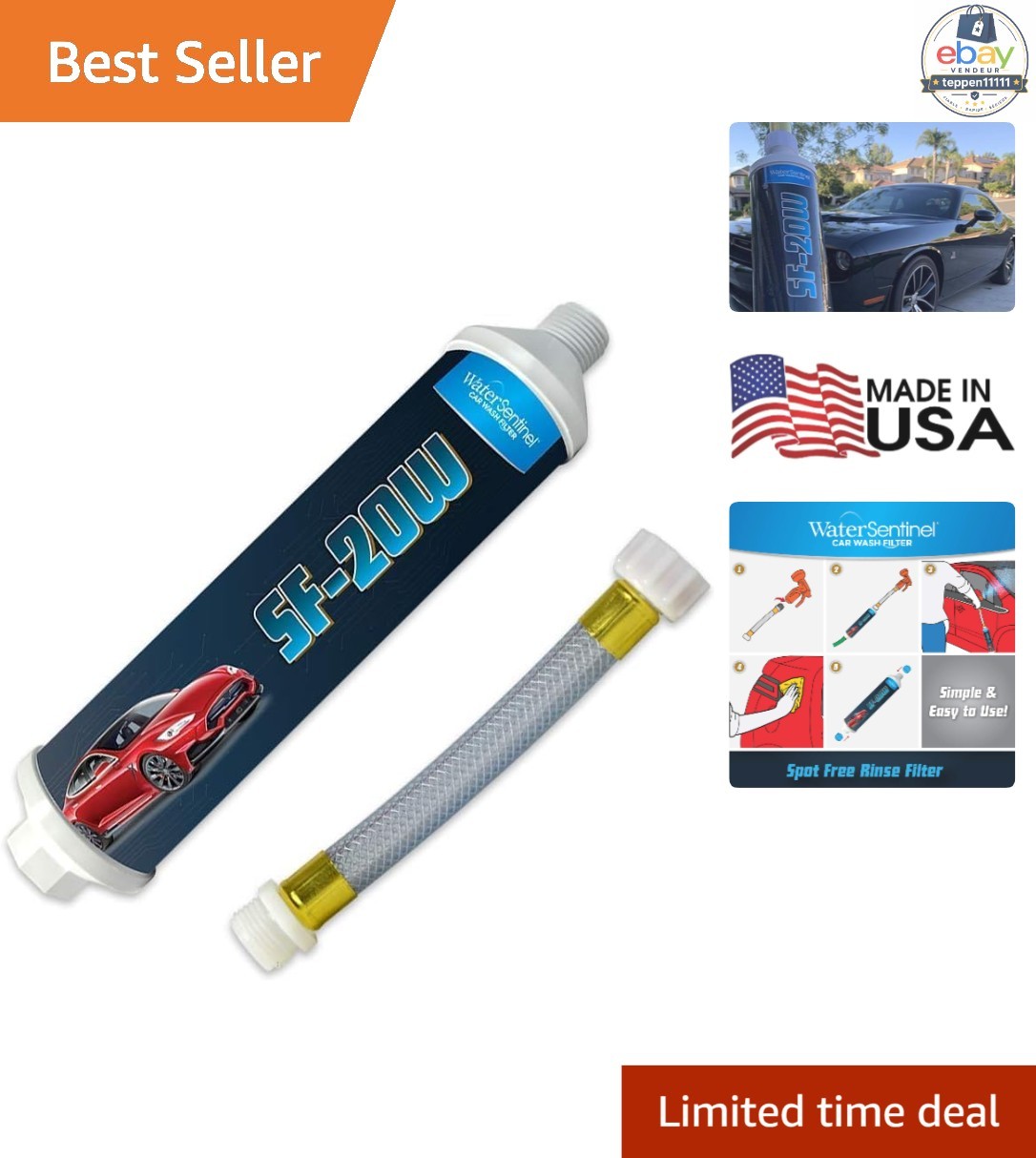 Spotless Car Wash Inline Deionized Water Filter 0.5 GPM Brass Adapter