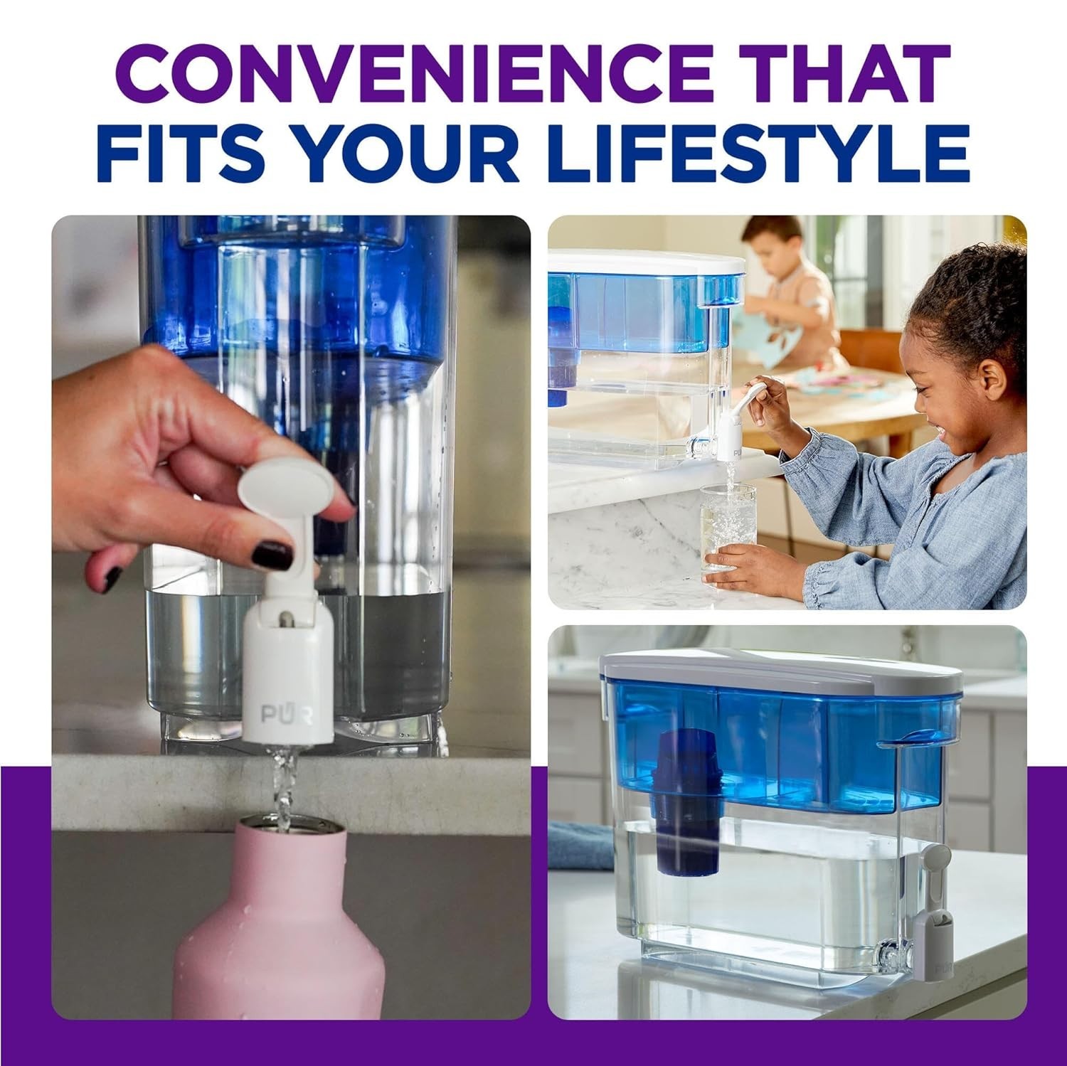 30-Cup Water Filter Dispenser 2-in-1 Filtration Dishwasher Safe White Blue