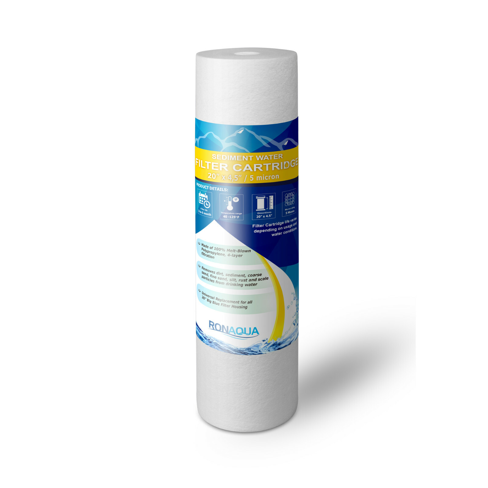 4.5″ x 20″ Big Blue Sediment Water Filters (5 Micron) 4 Whole House Cardridges