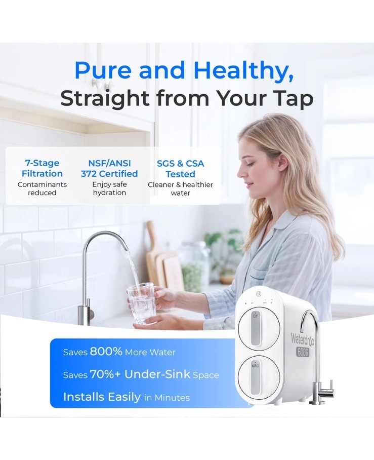 Waterdrop G2P600 Reverse Osmosis System, 600 GPD, 7 Stage Tankless Water Filter