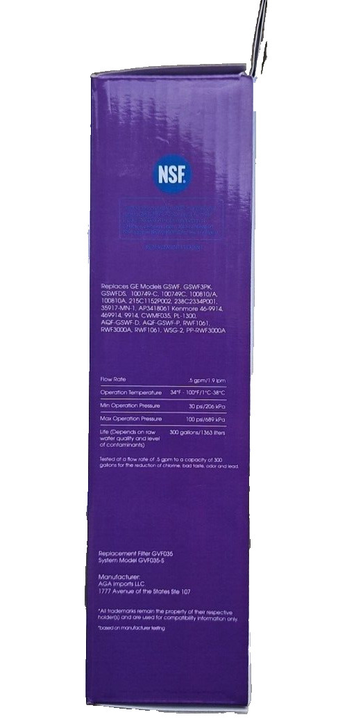 Great Value Refrigerator Replacement Water Filter for GE GSWF & Kenmore 46-9914