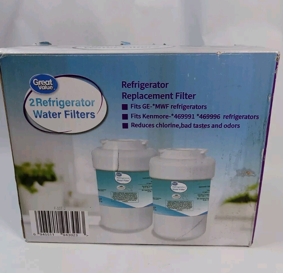2 pk Great Value Refrigerator Replacement Filter F-107 for GE MWF & Kenmore New