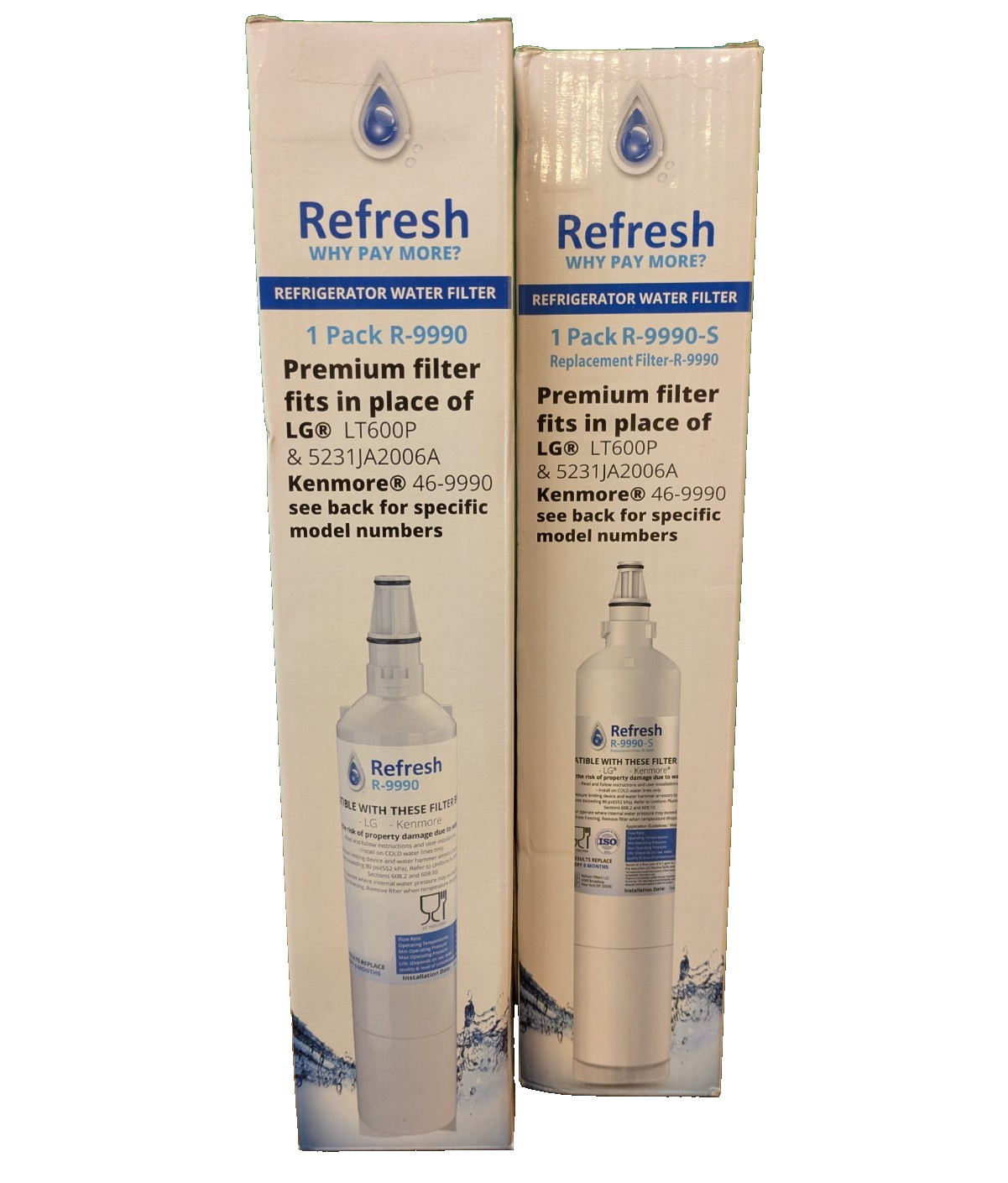 2PK Refrigerator Water Filter Replacement R-9990 FITS LG LT600P, KENMORE 46-9990