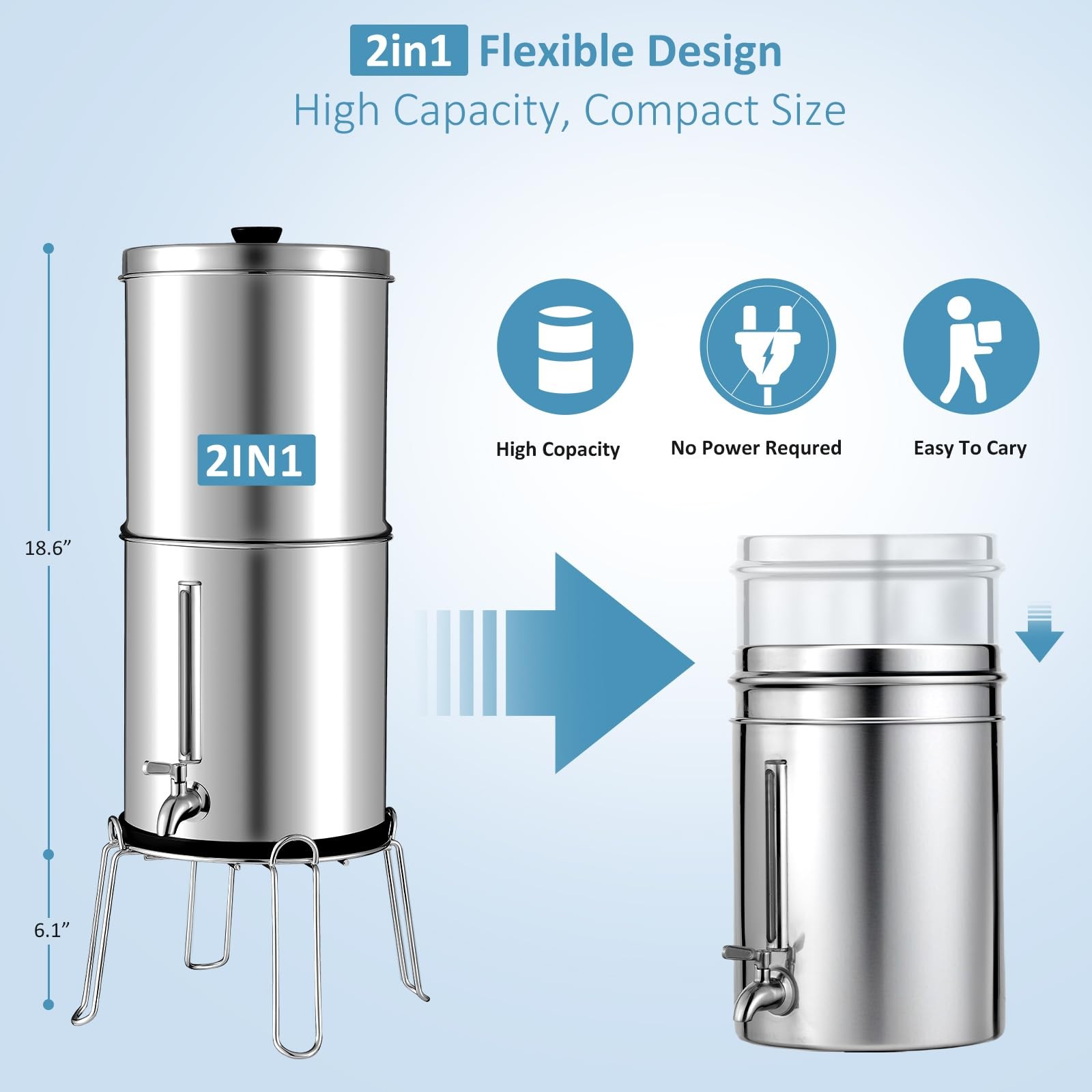 2.25G Ultra-Filtration Gravity Water Filter System-304 Stainless Steel Counte…