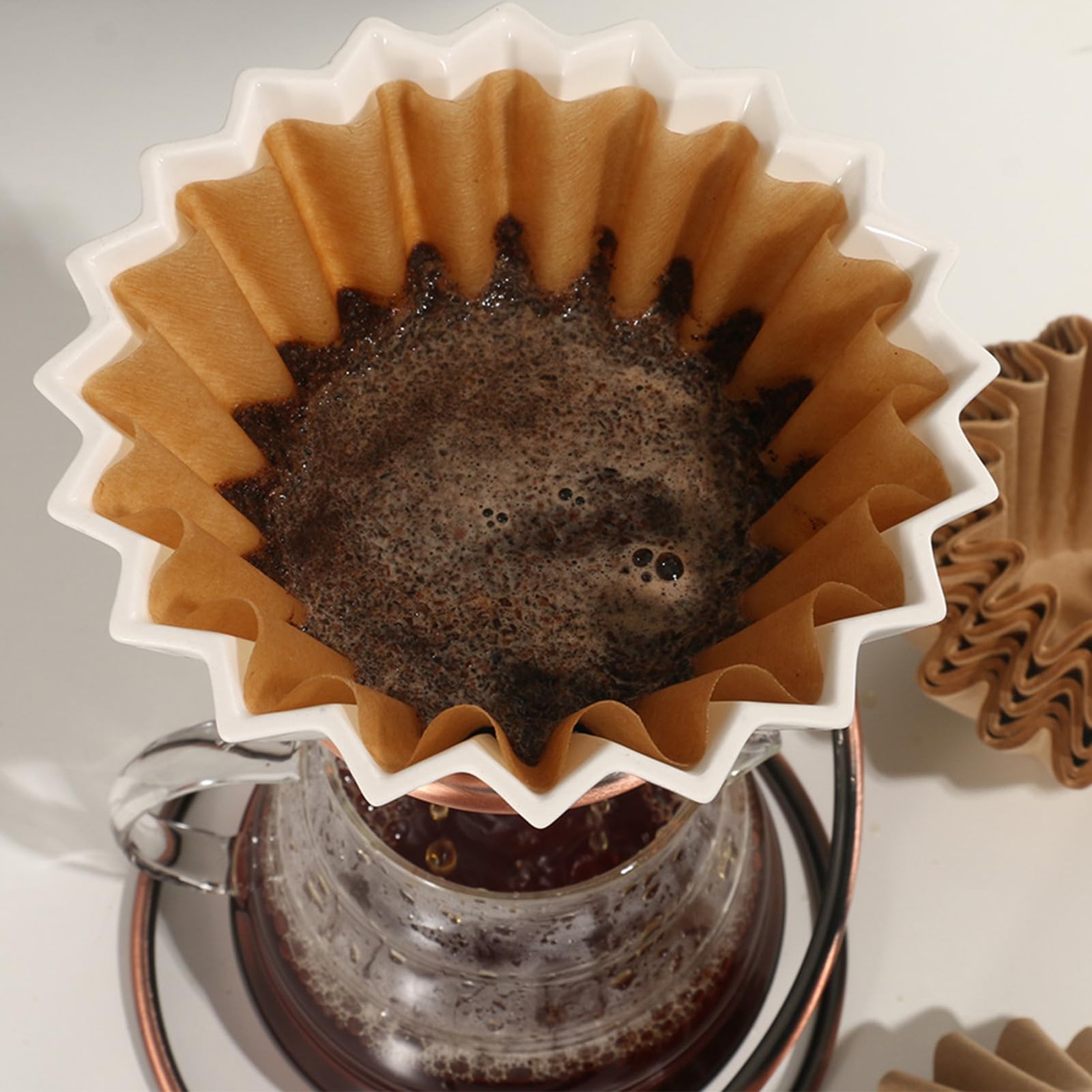 Velloray 100 Count Unbleached Coffee Filters, 4-5 Cup Natural Cup, Brown