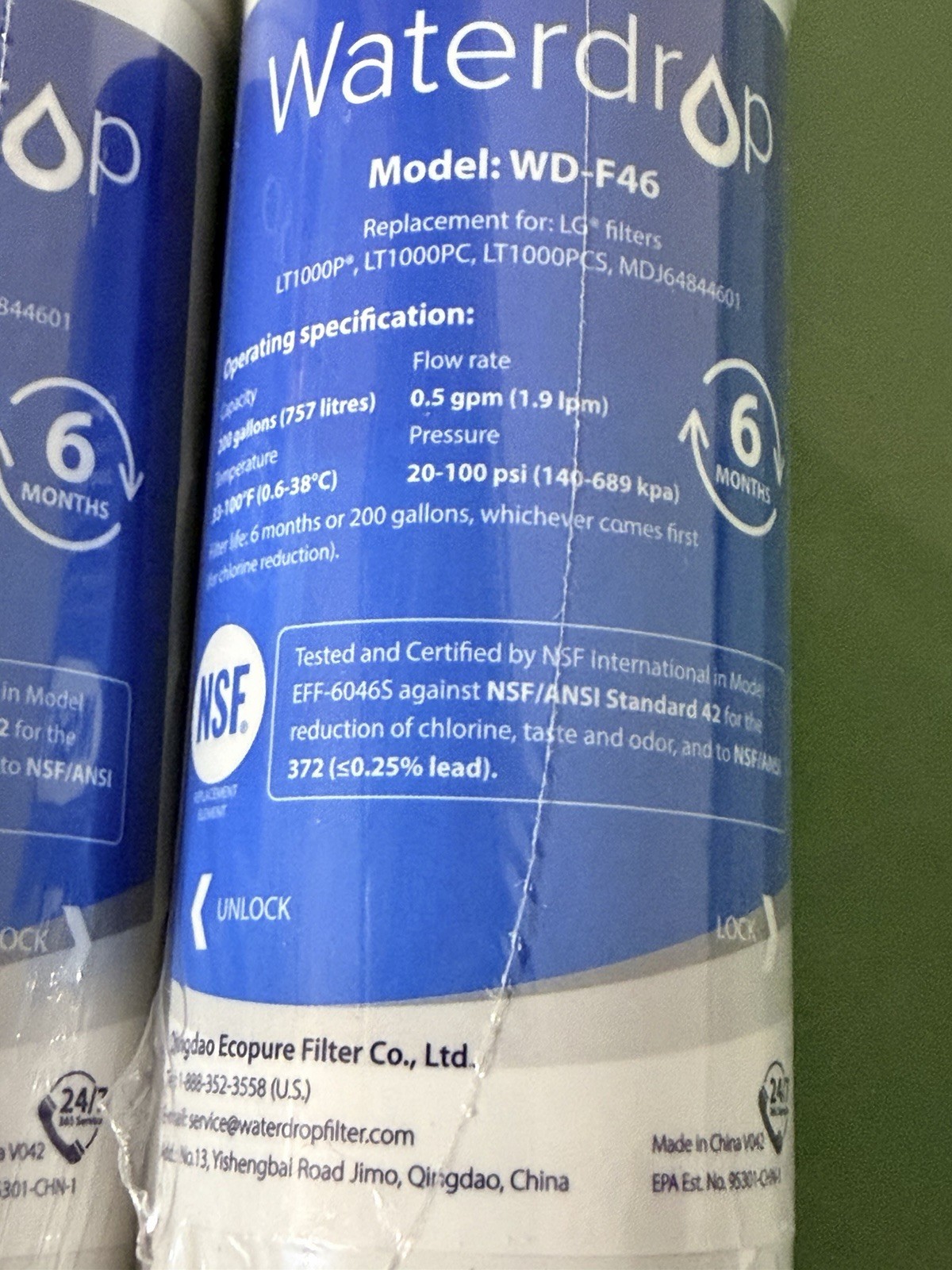 Waterdrop ADQ747935 MDJ64844601 Water Filter, WD-F46 for LG Fridge *SET OF 2*