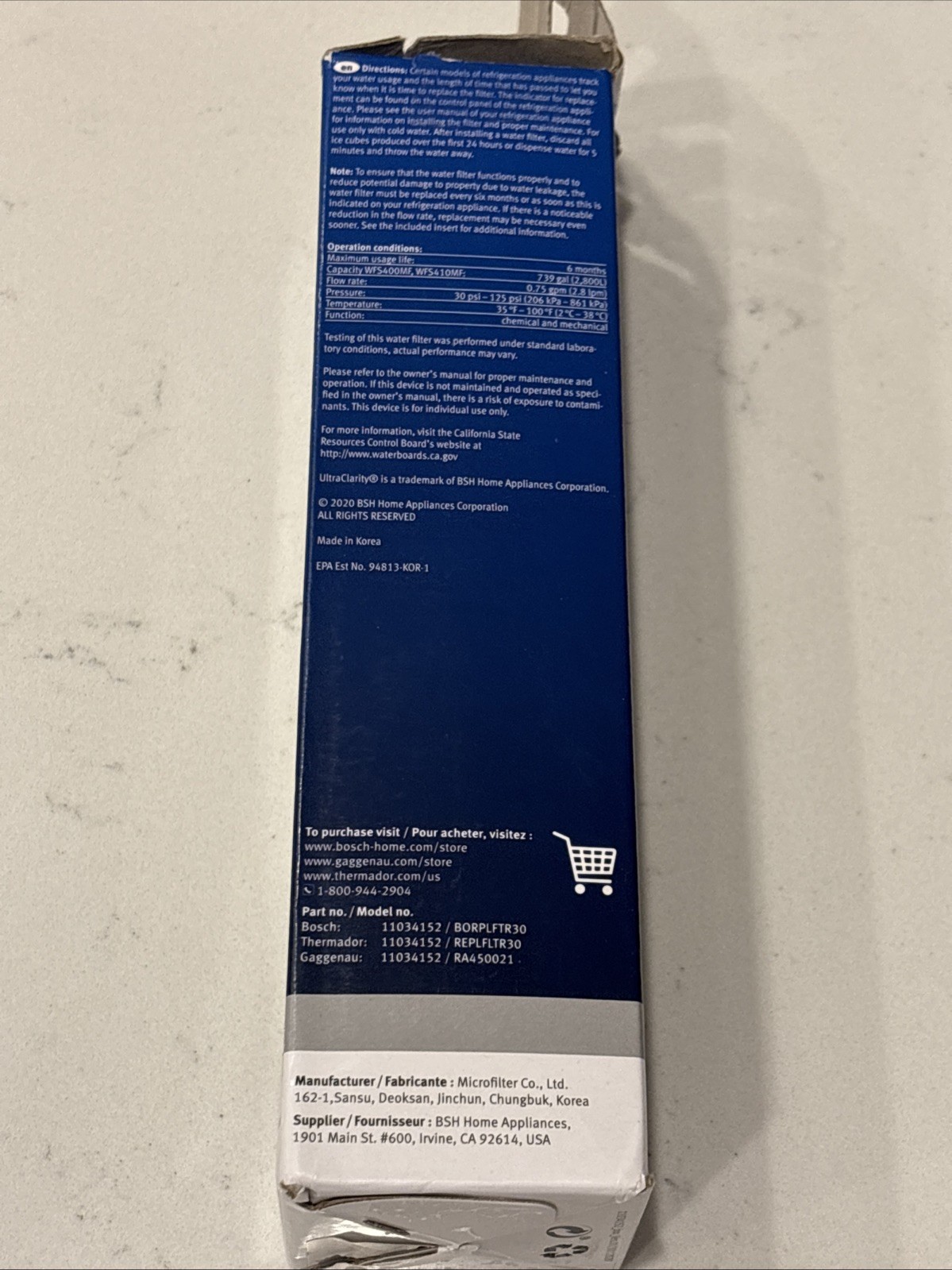 Bosch 11032531 Genuine OEM Water Filter Cartridge for Bosch Refrigerators