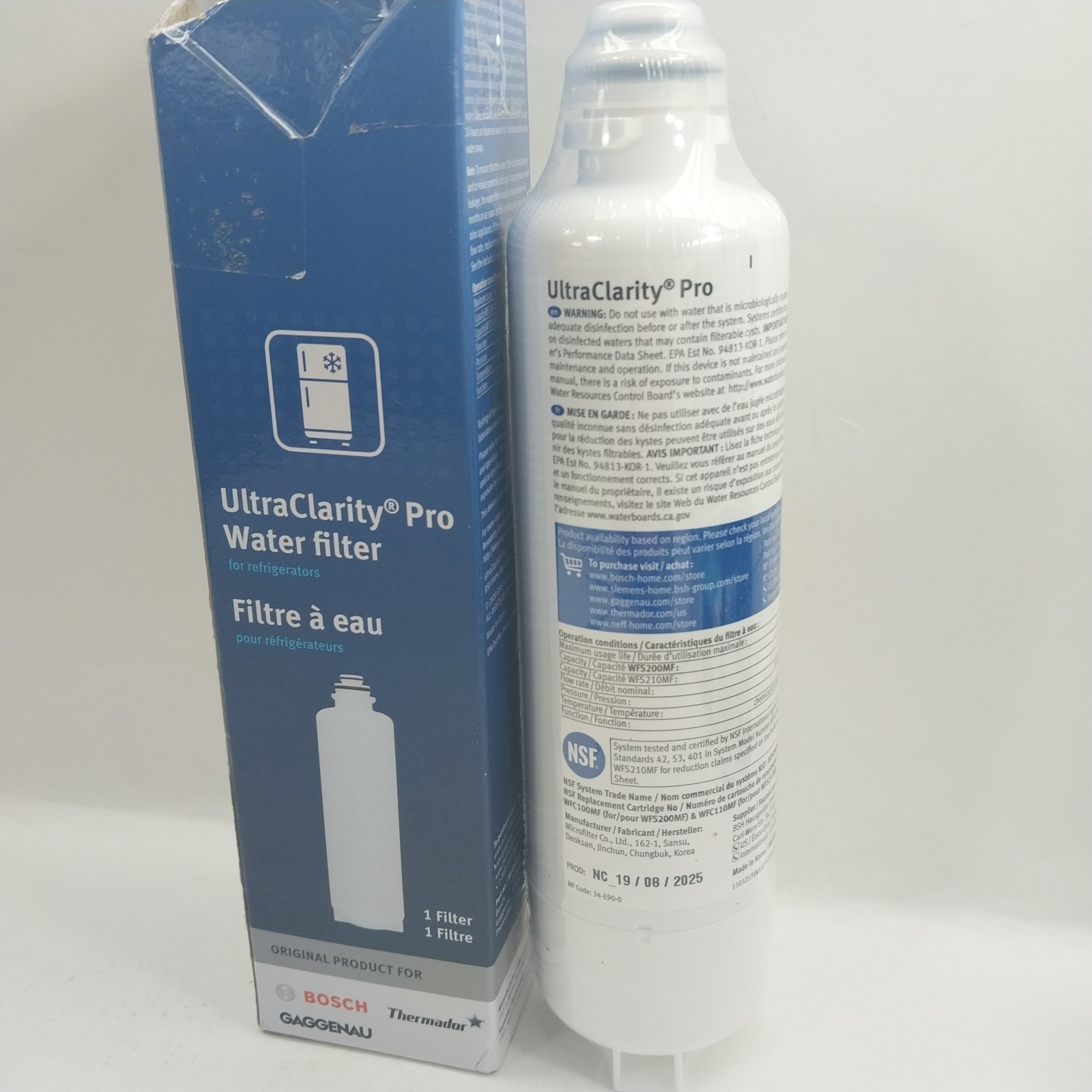 1 PACK Bosch Ultra Clarity Pro BORPLFTR50 Water Filter Blue #WFS200MF/WFS210MF