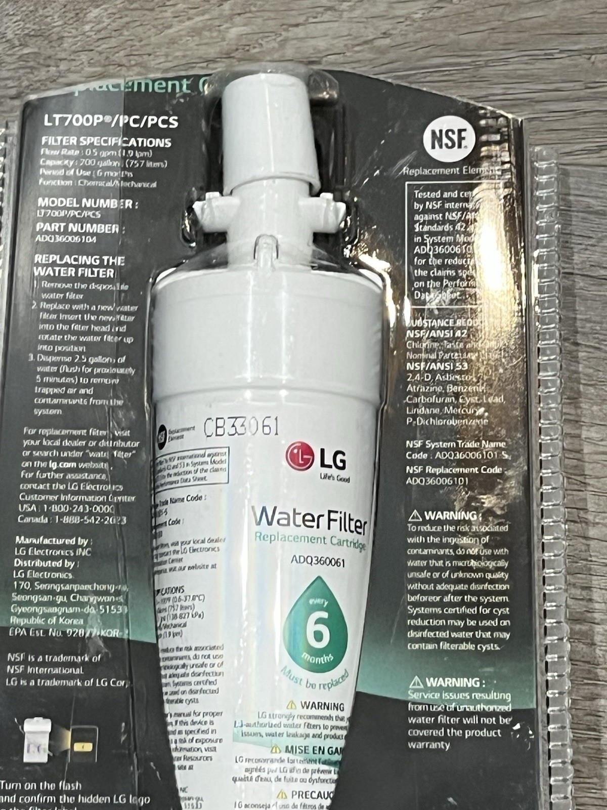 1 LG LT1000P/PC/PCS Refrigerator Water Filter Open Box New