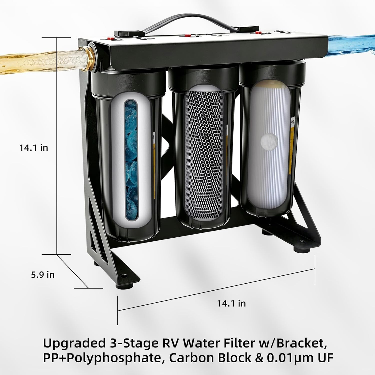 RV Water Filter System 3 Stage Steel Mount Brass Fittings Boat Camper Car Wash