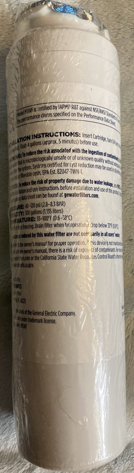 GENUINE GE MSWF SmartWater Refrigerator Water Filter, NEW & SEALED (Damaged Box)