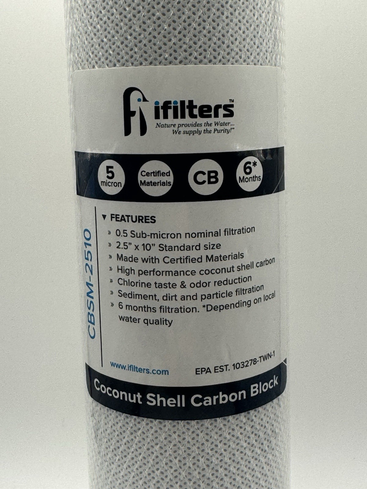 Coconut Shell CTO, Cyst Carbon Block Drinking Water Filter, 2.5 x 10, 0.5 Micron