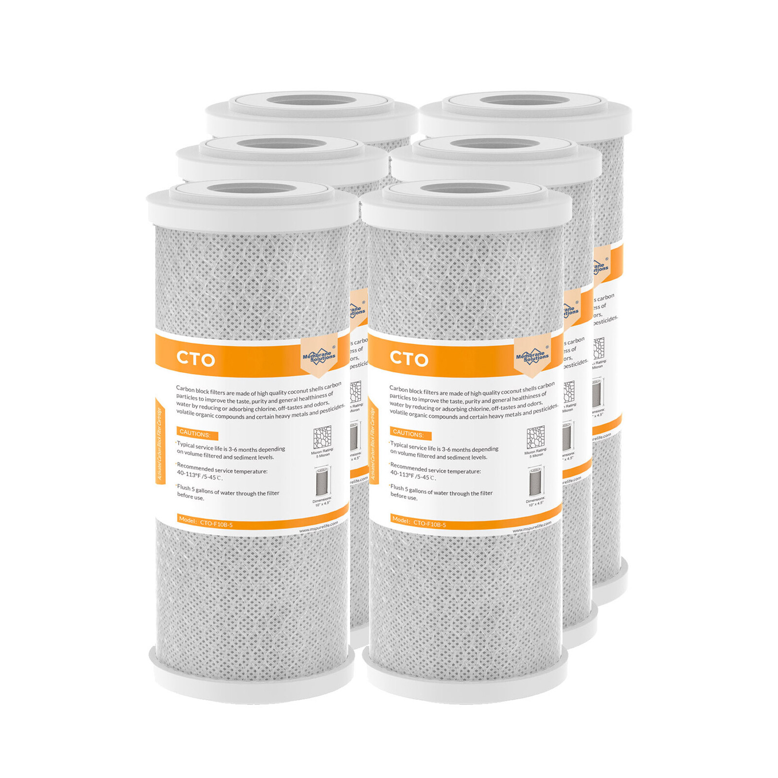 1-6PK 10″x4.5″ 5μm Big Blue CTO Carbon Block Water Filter Replacement Cartridges