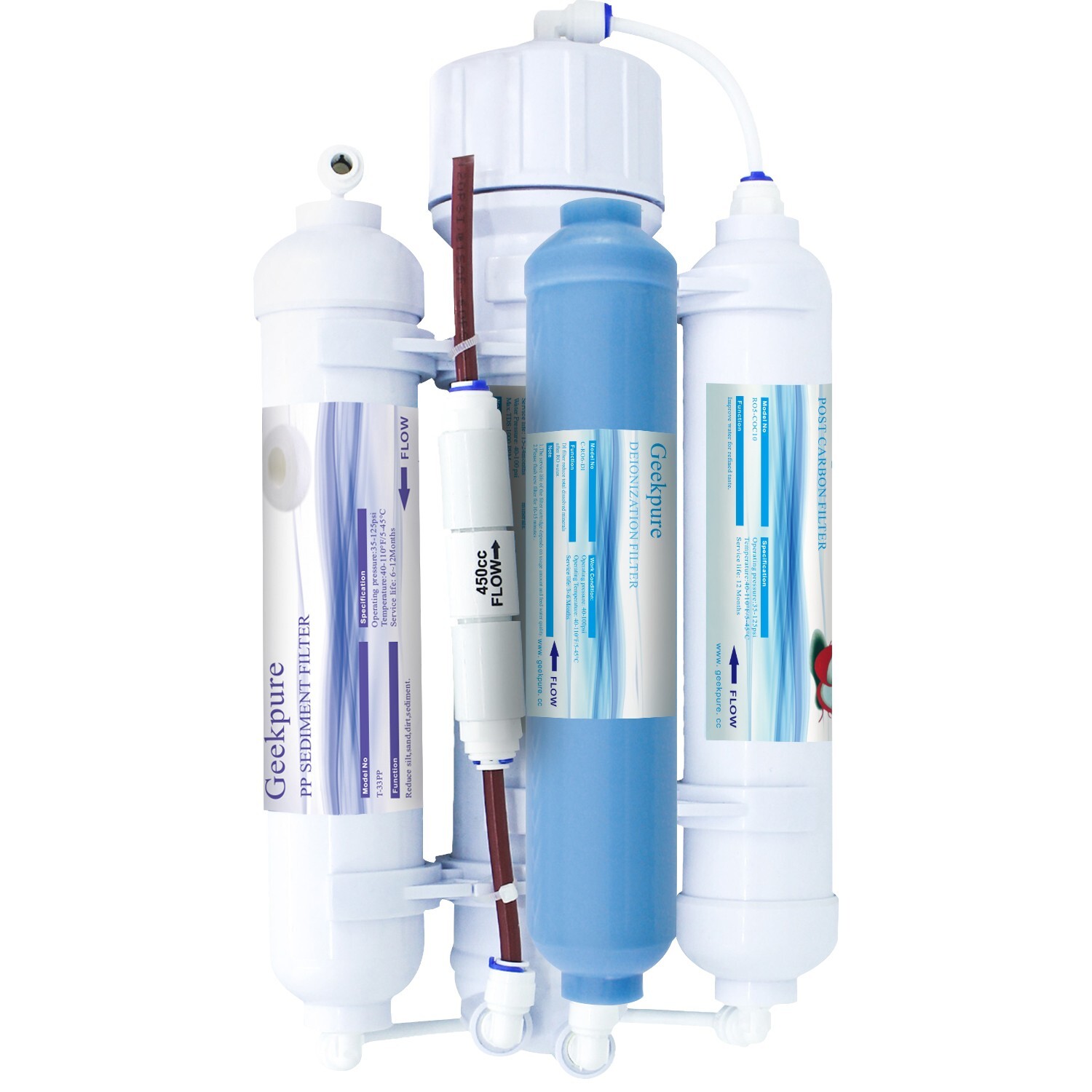 Geekpure 4 Stage Portable Aquarium Reverse Osmosis Water Filtration- DI Filter