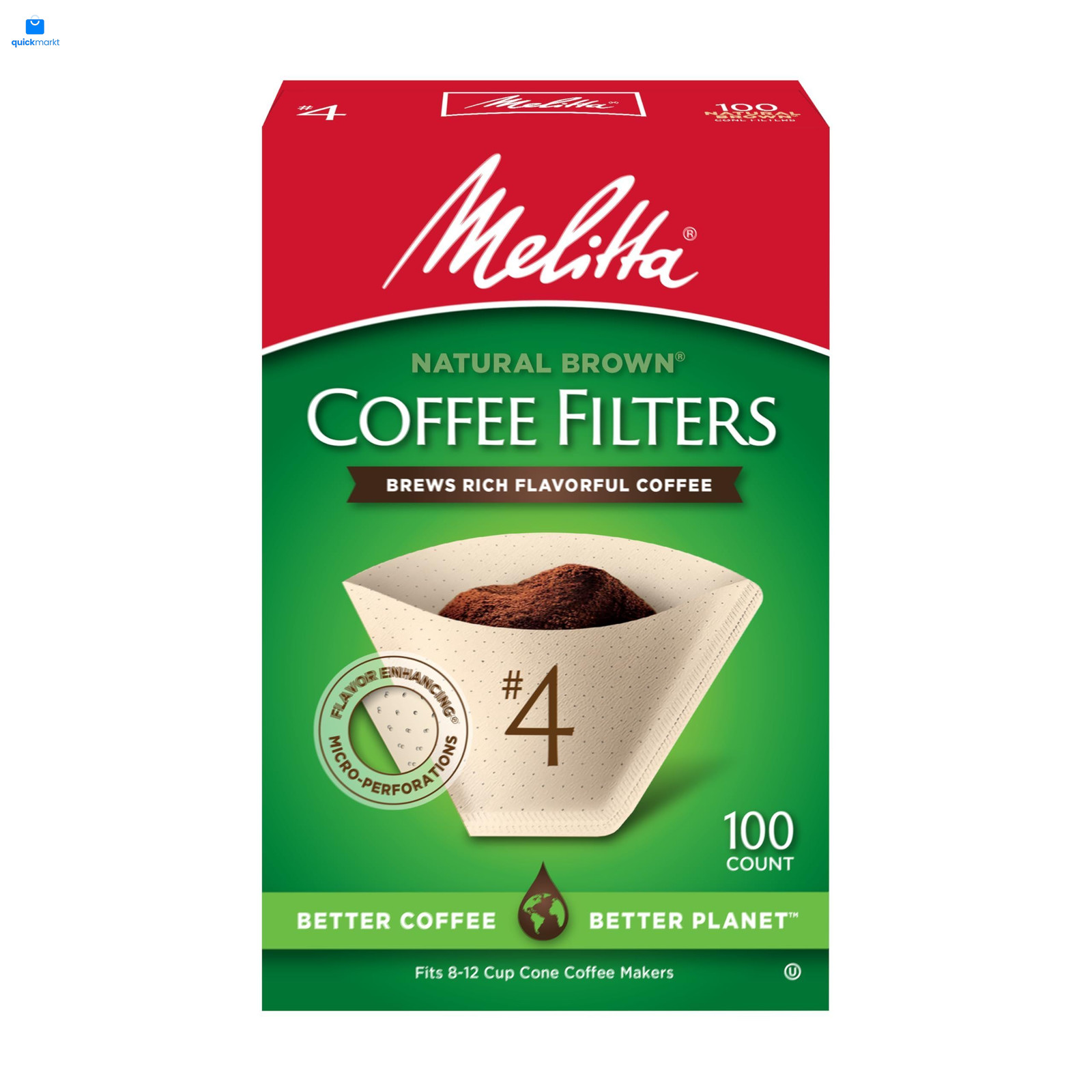Melitta #4 Cone Coffee Filters, Natural Brown, 100 COunt (Pack of 1), Brown