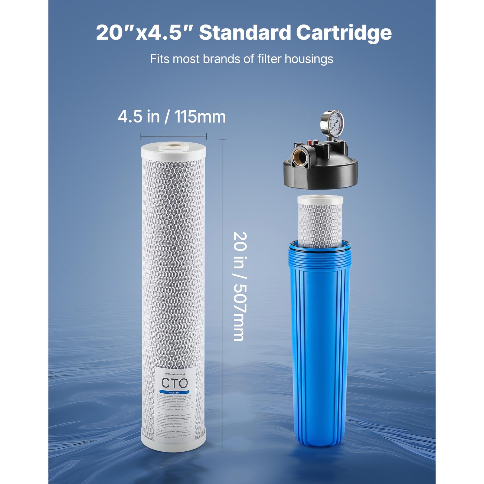 Whole House Water Filter Replacement Cartridge 4.5″x20″ CTO Carbon 2 Pack