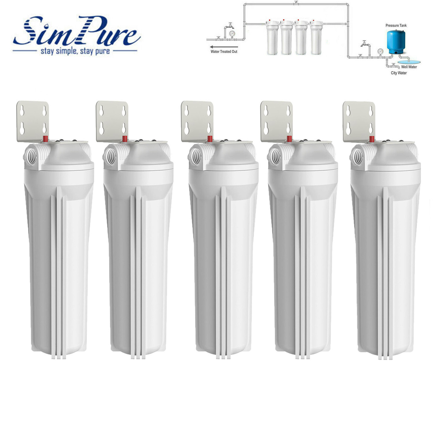 1-5 Pack 10 Inch Whole House Water Filter Housing for Home RO Filtration System