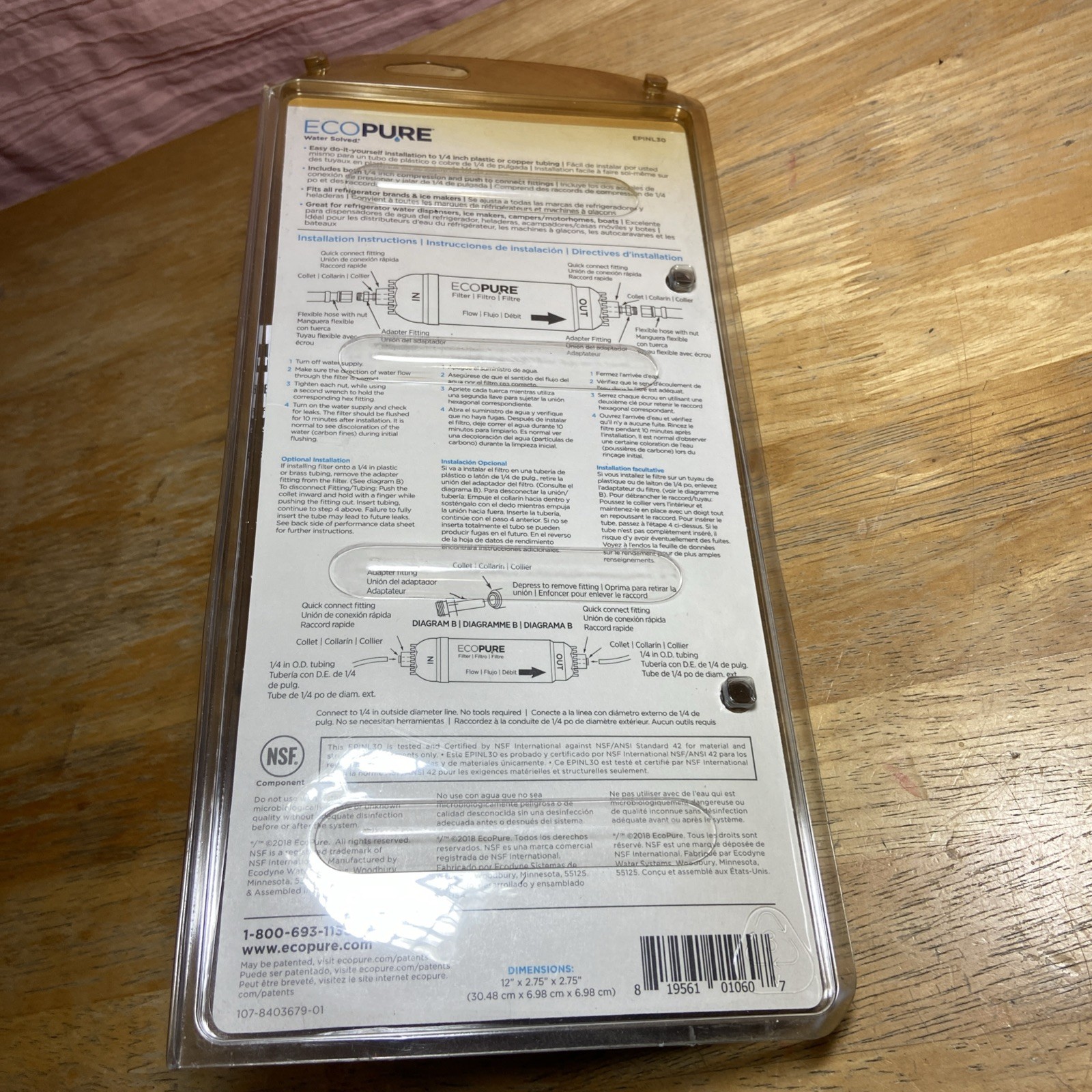 EcoPure EPINL30 5 Year In-Line Refrigerator Filter. Brand New/Sealed/Replacement