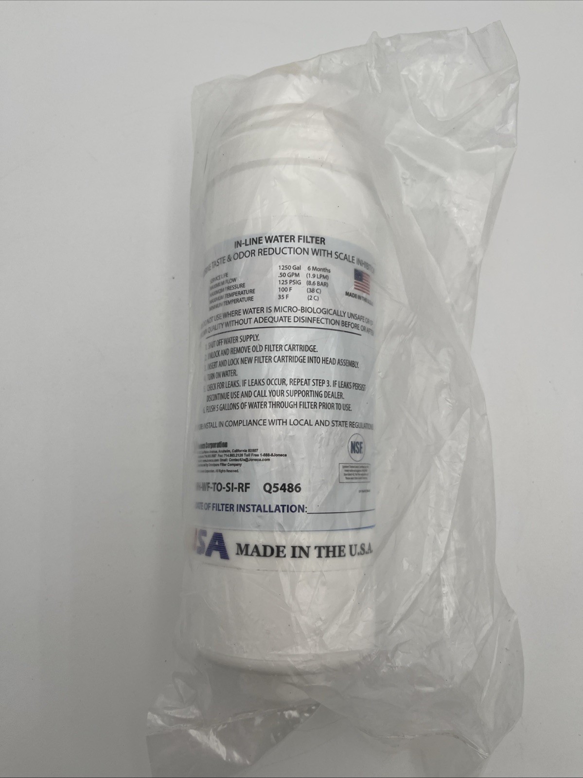 In Line Water Filter Chlorine Taste And Ordor Reduction With Scale Inhibitor