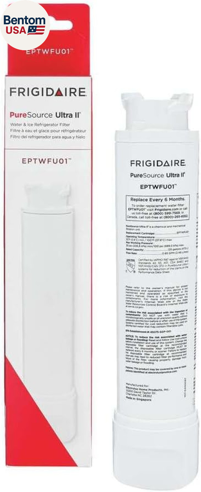 FRIGIDAIRE EPTWFU01 Puresource Ultra II Refrigerator Water Filter, 1 Count, Whit