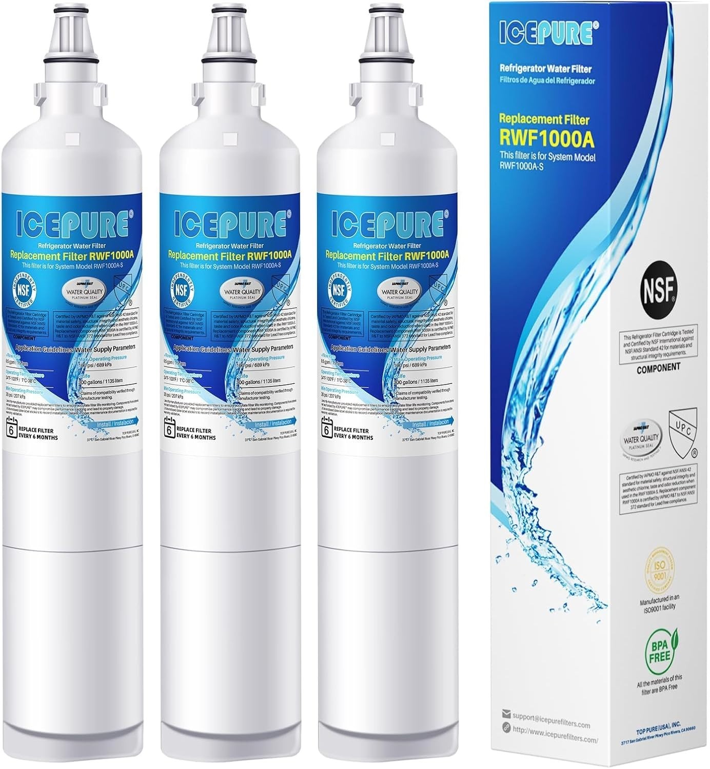 New 3 Pack-Icepure – RWF1000A – Refrigerator Water Filter – Replacement Filter