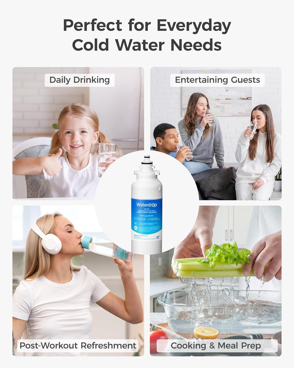 Waterdrop Refrigerator Water Filter, Replacement for LG® LT800P®, Pack of 12