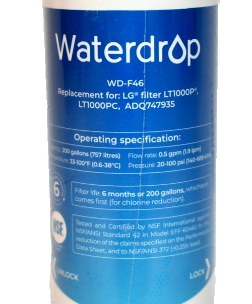 Waterdrop WD-F46 Refrigerator Water Filter for LG LT1000P, LT1000PC, ADQ747935