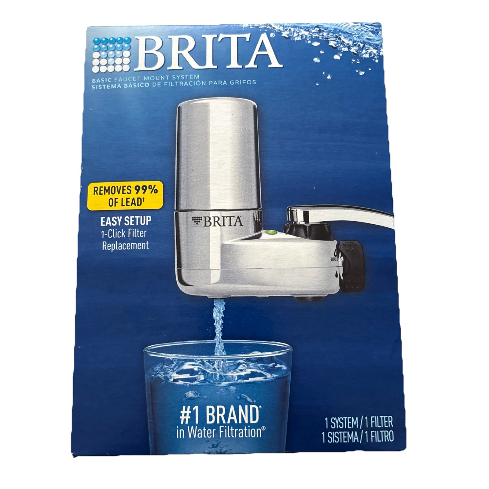 Brita Basic Faucet Mount Water Filter System Chrome Removes 99% Lead New In Box