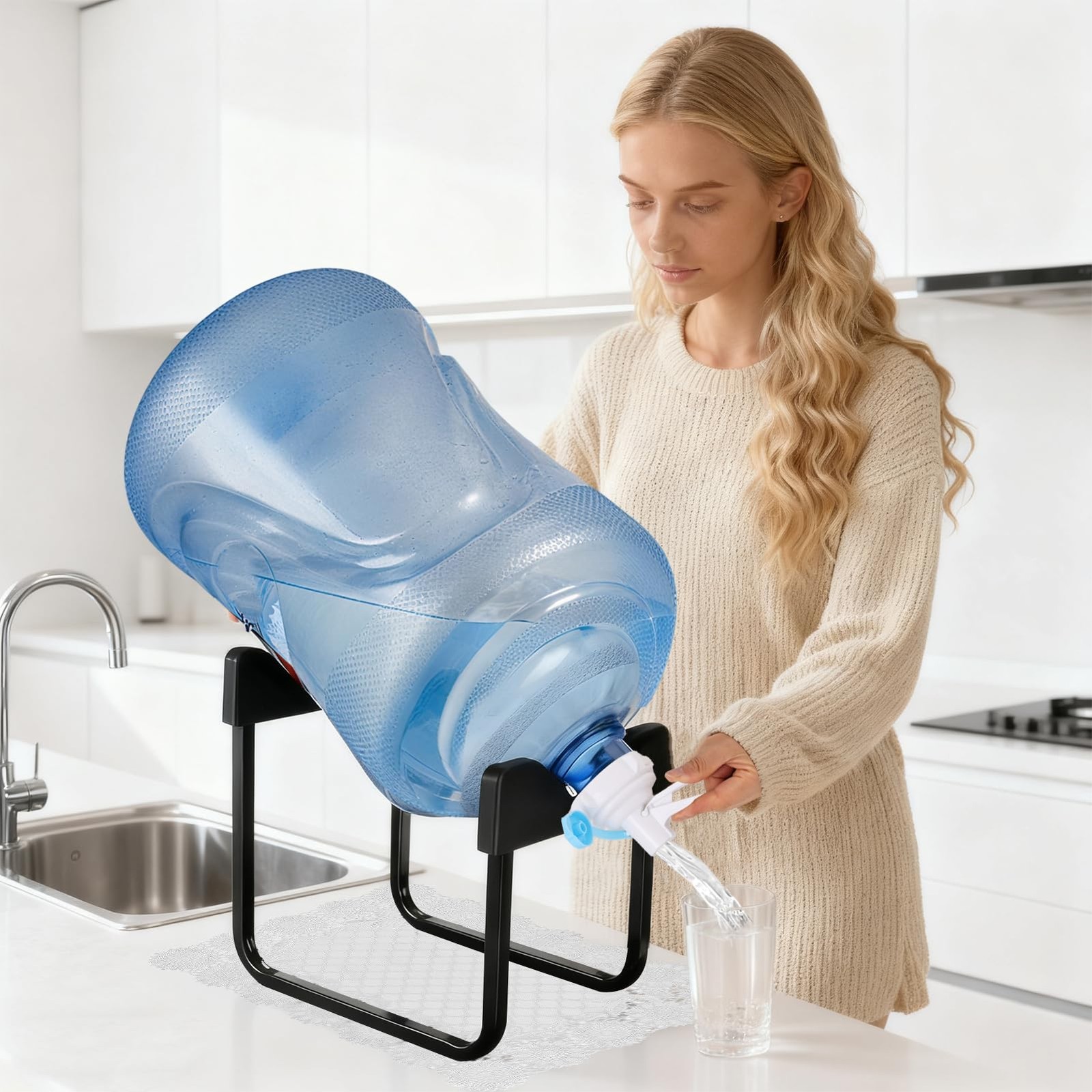 2 Packs 3-5 Gallon Water Jug Stand with 4 Dispenser Valves,Non Slip Black