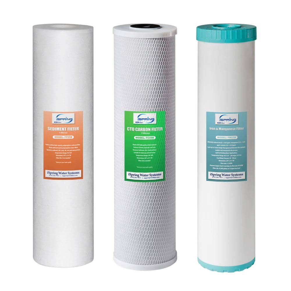 ISPRING Whole House Water 20 in Filters w/ Sediment Carbon Block and Iron 3Piece