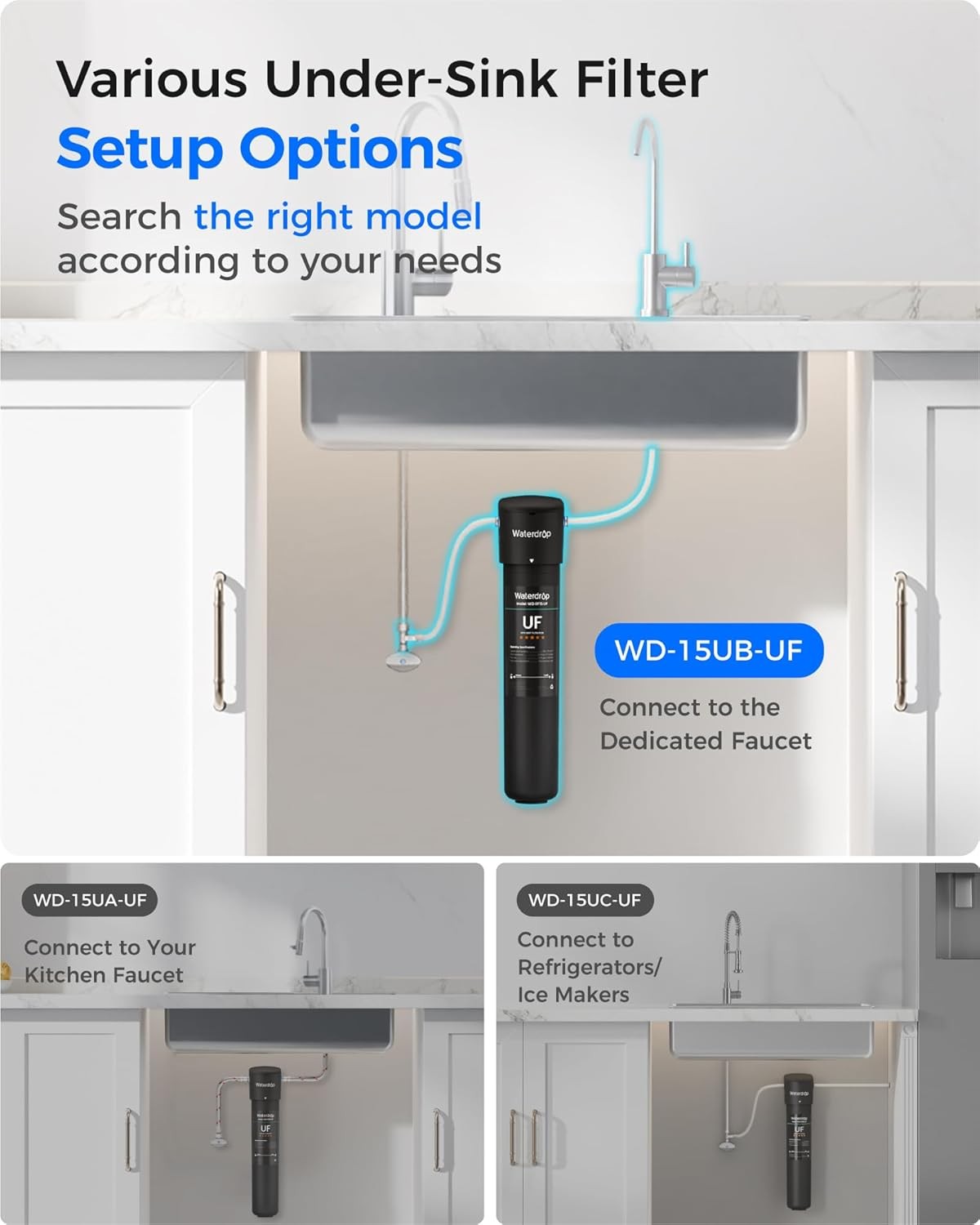 Waterdrop 15UB-UF Under Sink Water Filter System with Dedicated Faucet, 16K Gal