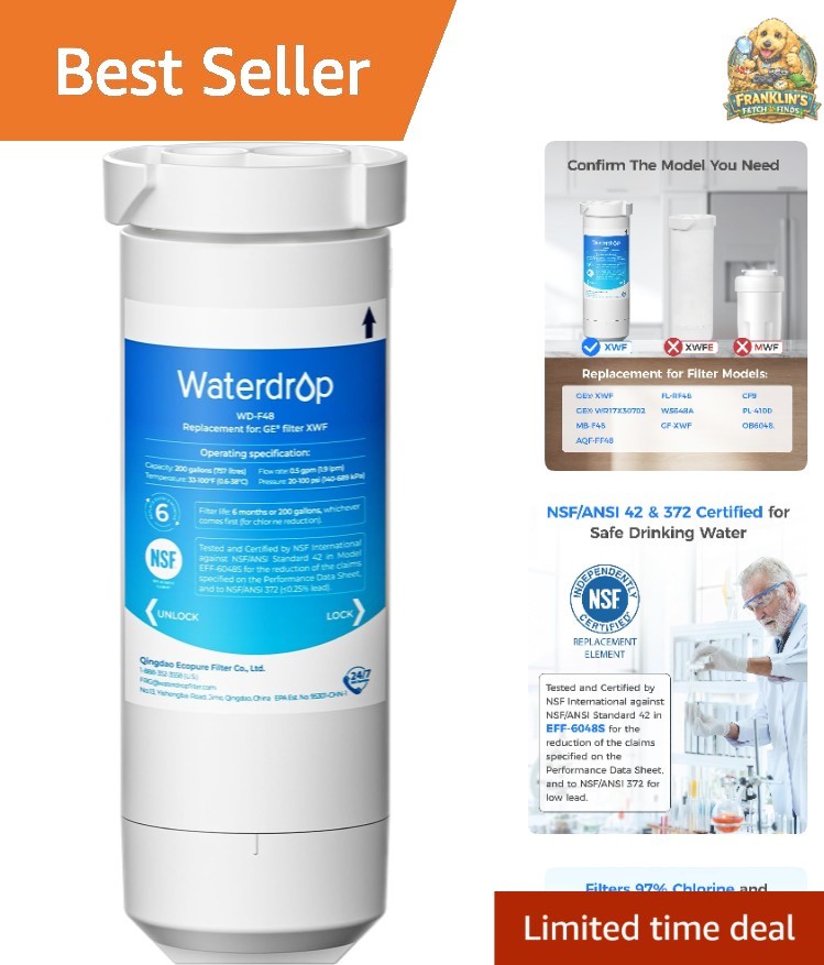 XWF Refrigerator Water Filter, Replacement for GE XWF, WR17X30702, NSF 42 & 3…