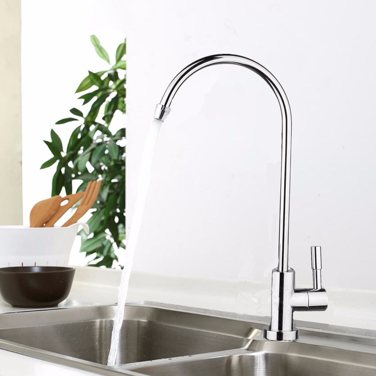 1/4» RO Water Filter Curved Sink Faucet Tap Chrome Reverse Osmosis Drinking