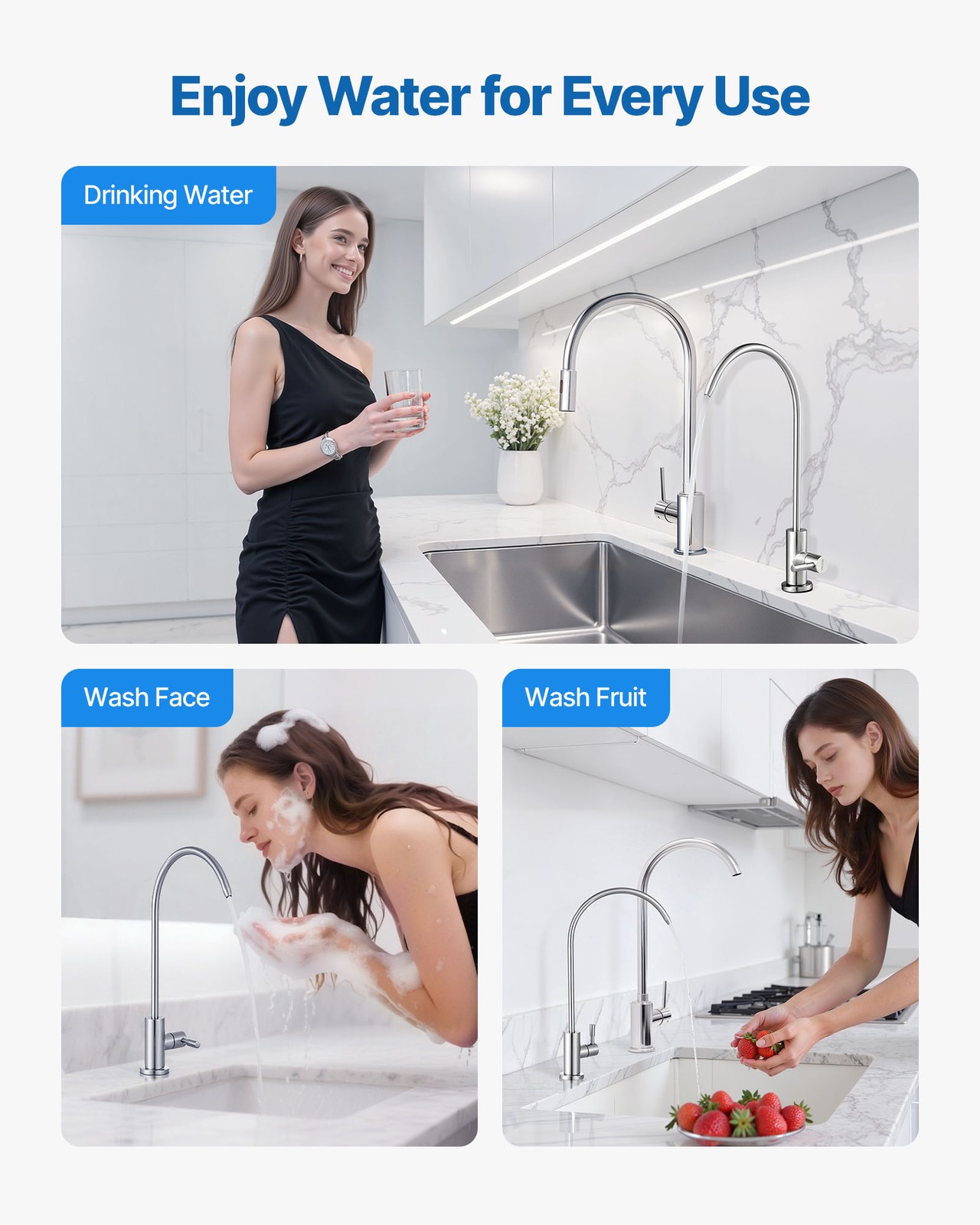 VEVOR Reverse Osmosis Brushed Nickel Lead-Free Drinking Water Filter Faucet
