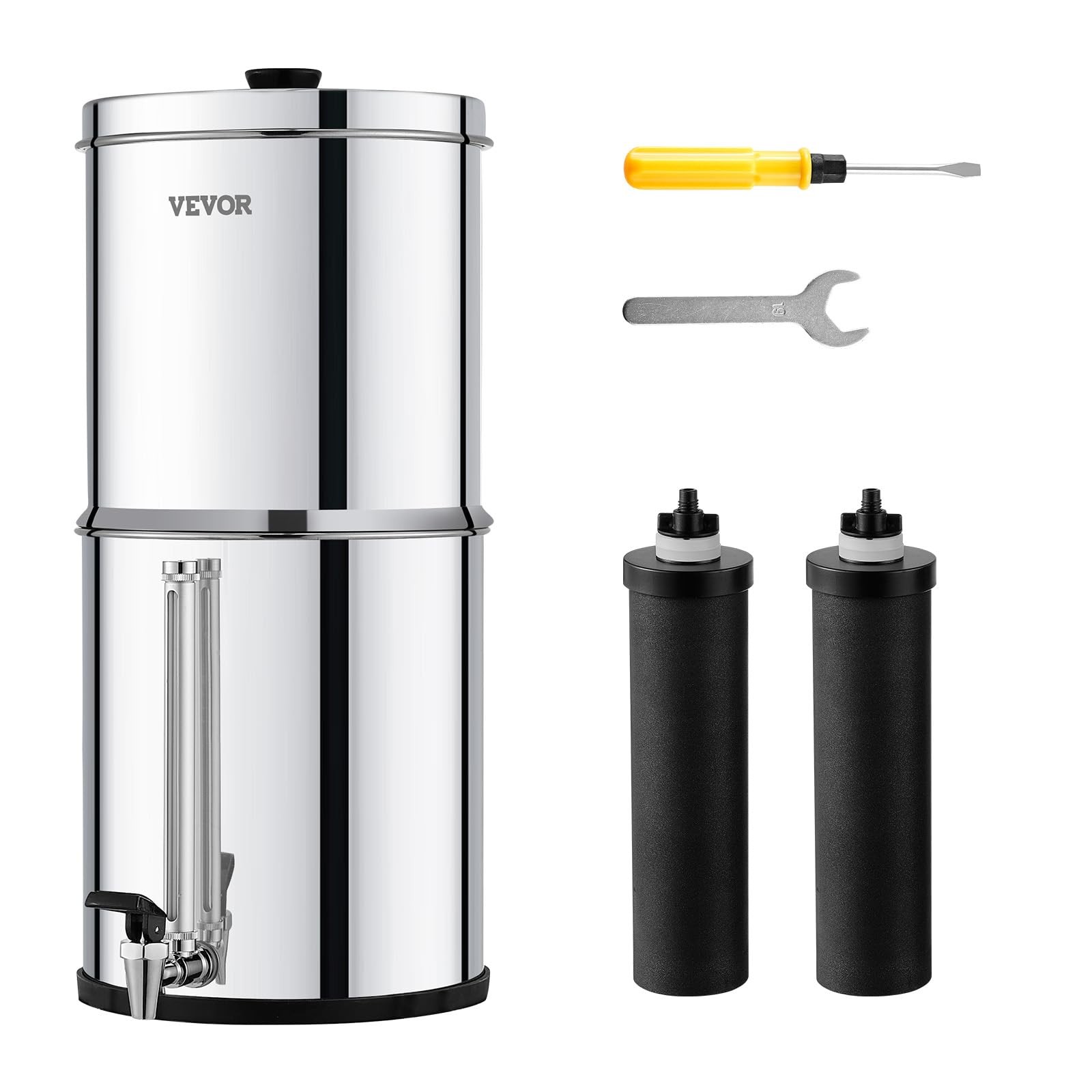 Stainless Steel Gravity Water Filter 2.25 Gallon Countertop Portable Reduces Chl