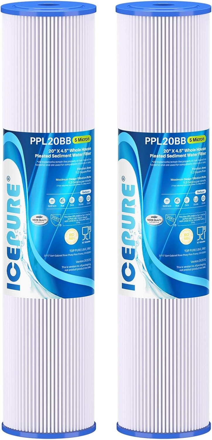 ICEPURE 20×4.5in Whole House Pleated Sediment Filter Well Water Rust Removal