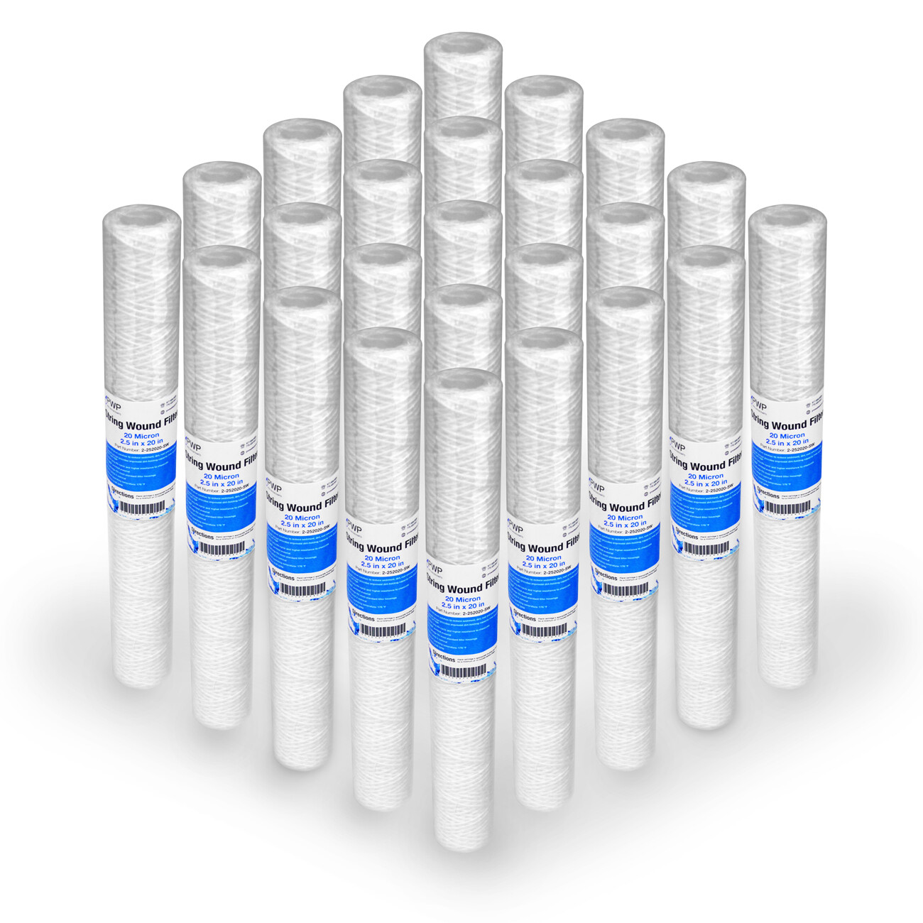 String Wound Sediment Water Filter Cartridges 2.5x 20″ 20 Micron 25 Pack