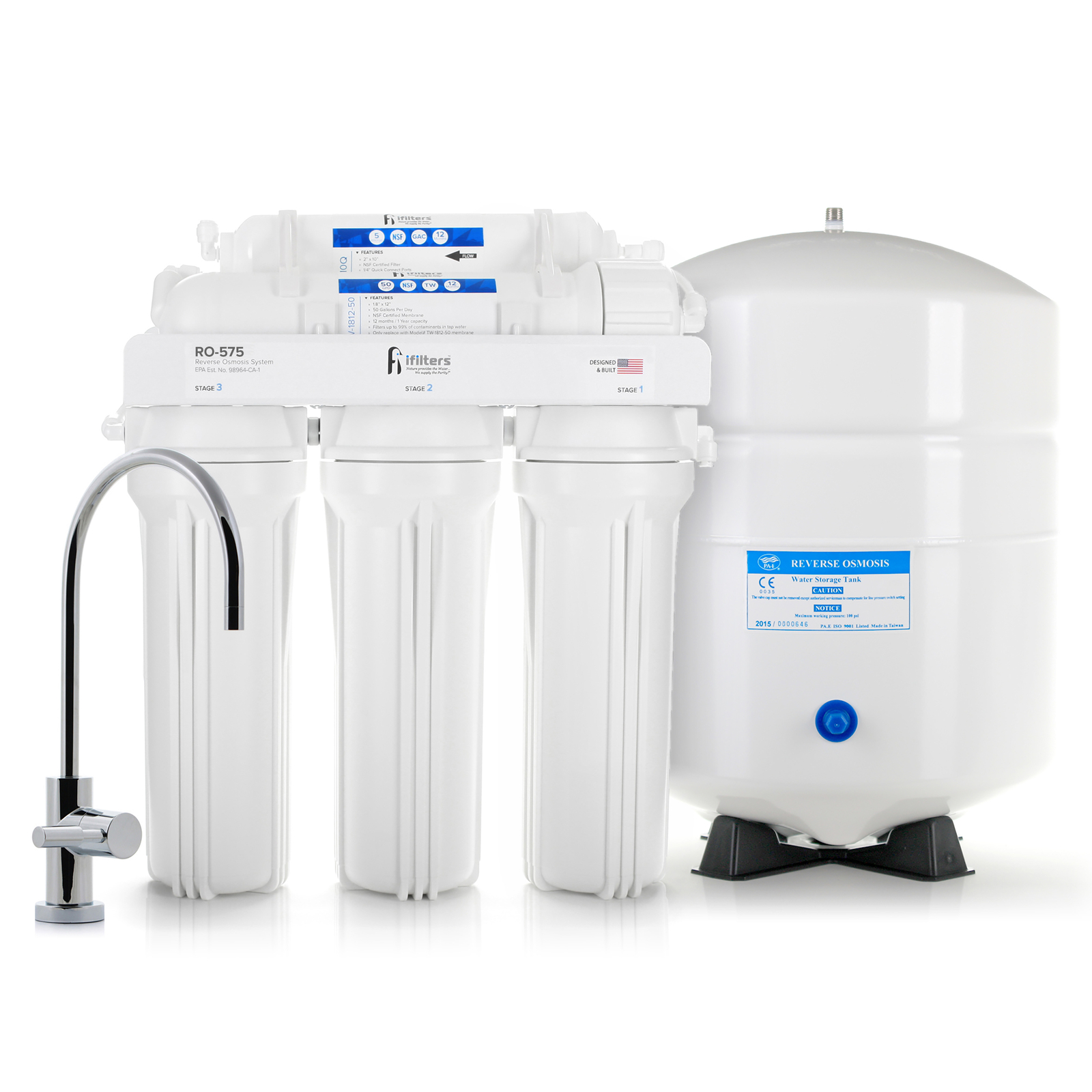 75 GPD Reverse Osmosis Filtration System 5 Stage, Chrome Faucet, 4 Gal