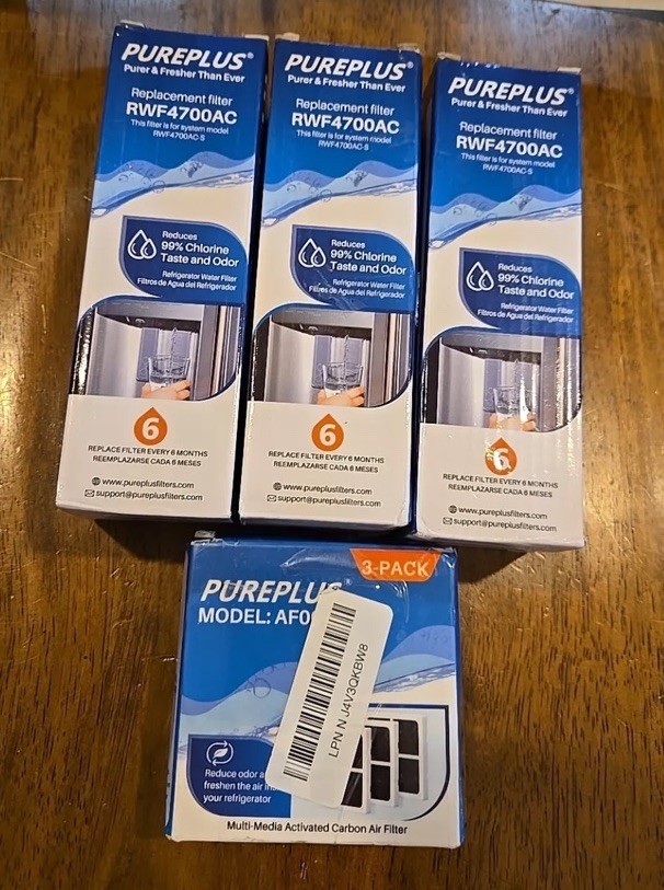 PurePlus RWF4700AC Water Filter 3 Pack & AF004 Carbon Air Filter 3 Pack