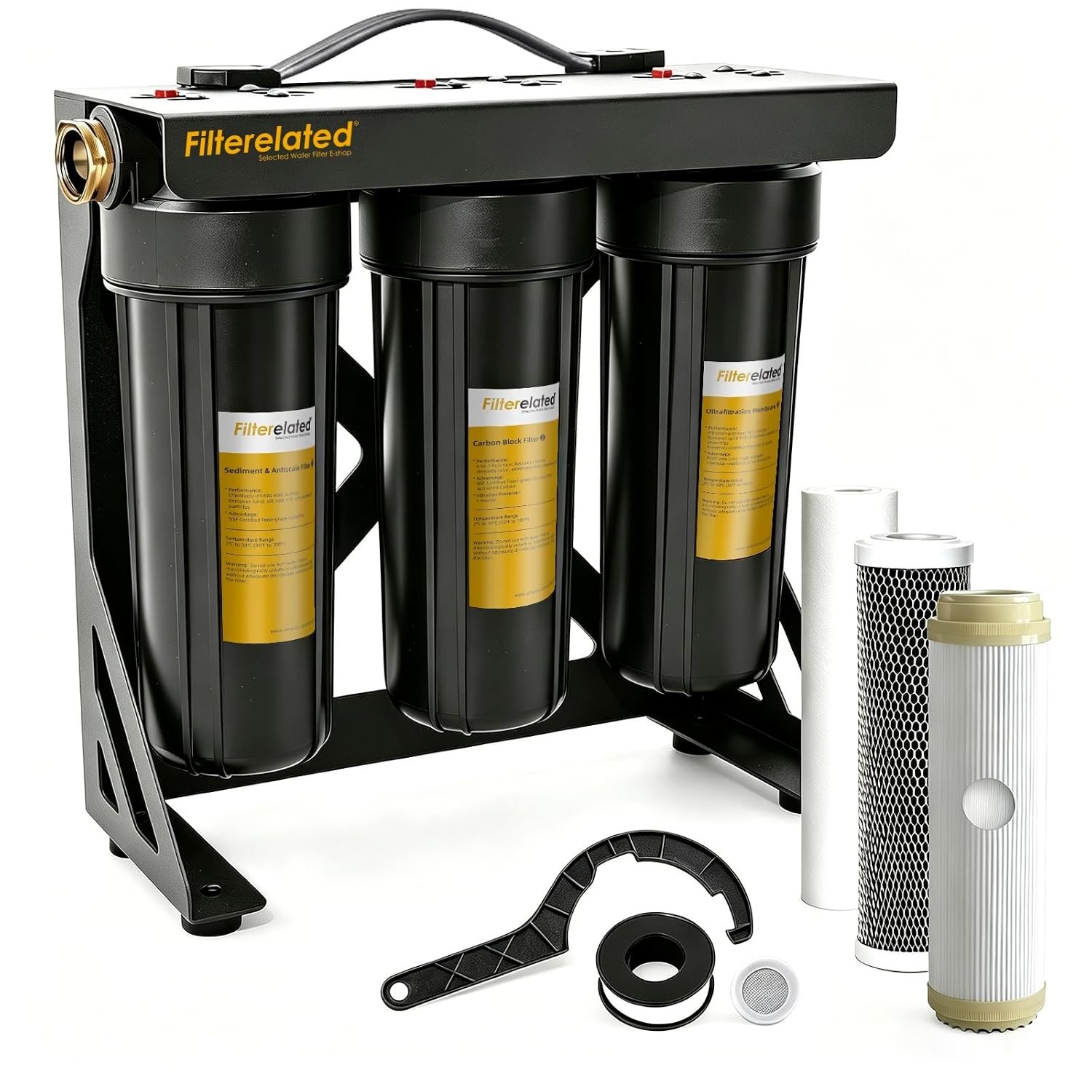 RV Water Filter System 3 Stage Steel Mount Brass Fittings Boat Camper Car Wash