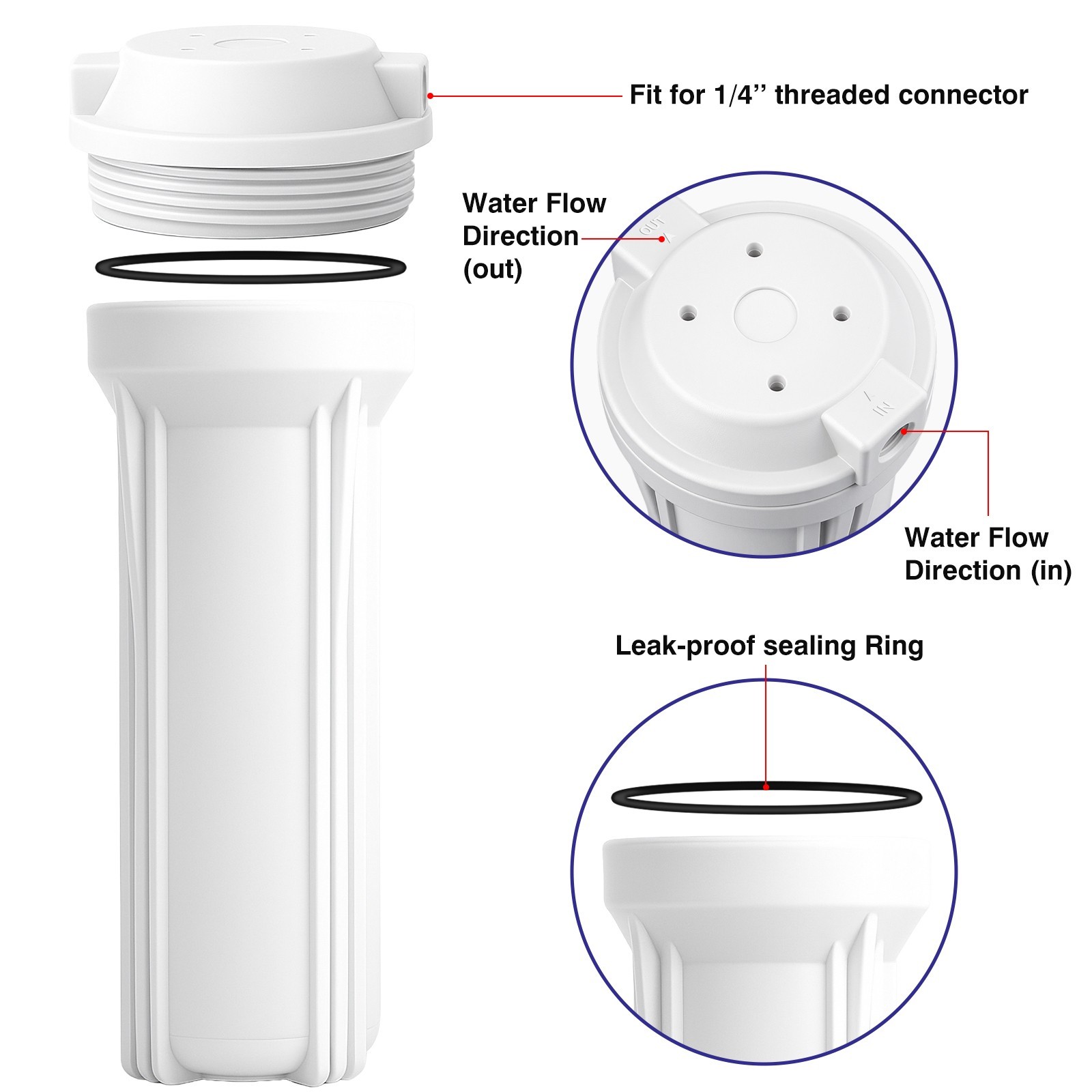 Geekpure 10″ Reverse Osmosis Filter Housing fit 2.5″ x 10″ Filters -1/4″ NPT