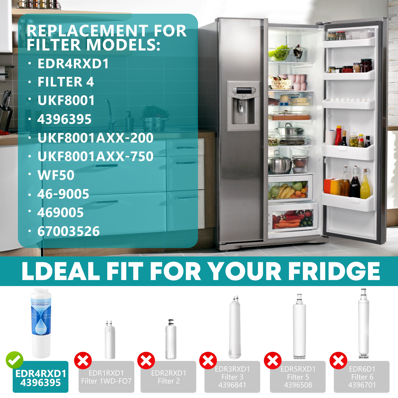 Maytag UKF8001 UKF9001 4396395 Refrigerator Water Filter Replacement – 4 Pack