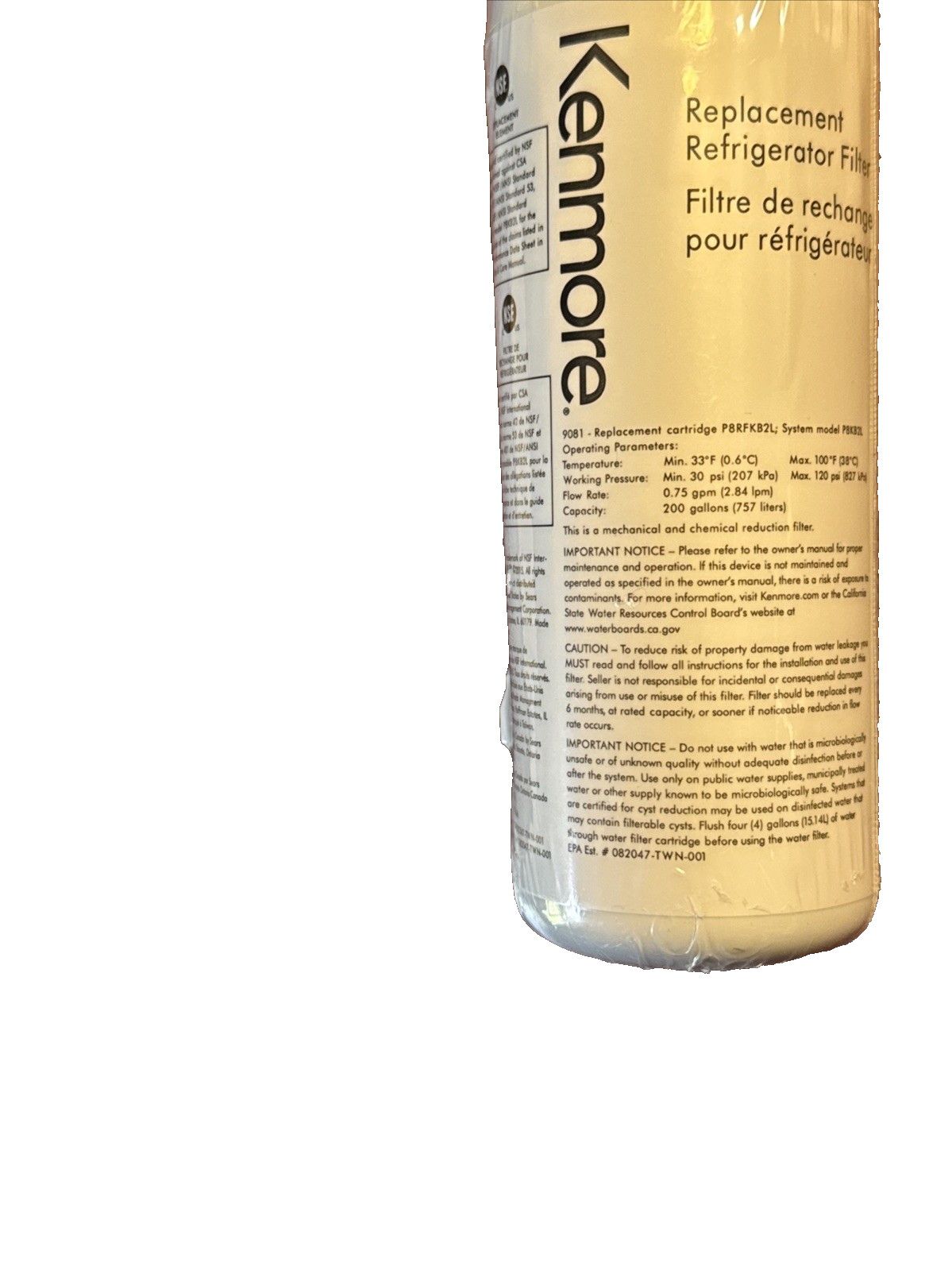 Kenmore 46-9081 Refrigerator Water Filter New Replacement Cartridge