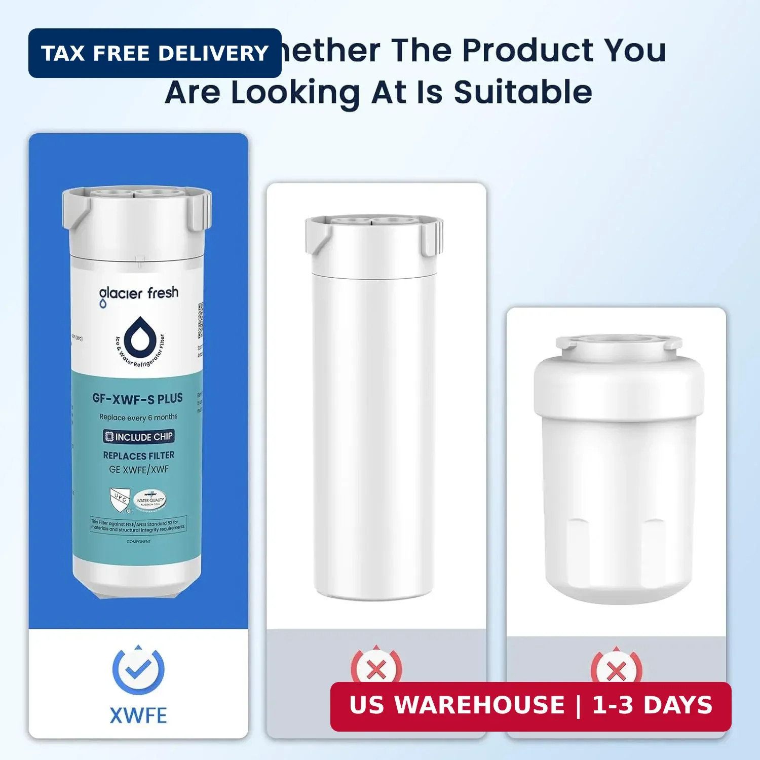 GLACIER FRESH Water Filter Compatible with XWFE (Built-in CHIP), Replacement for
