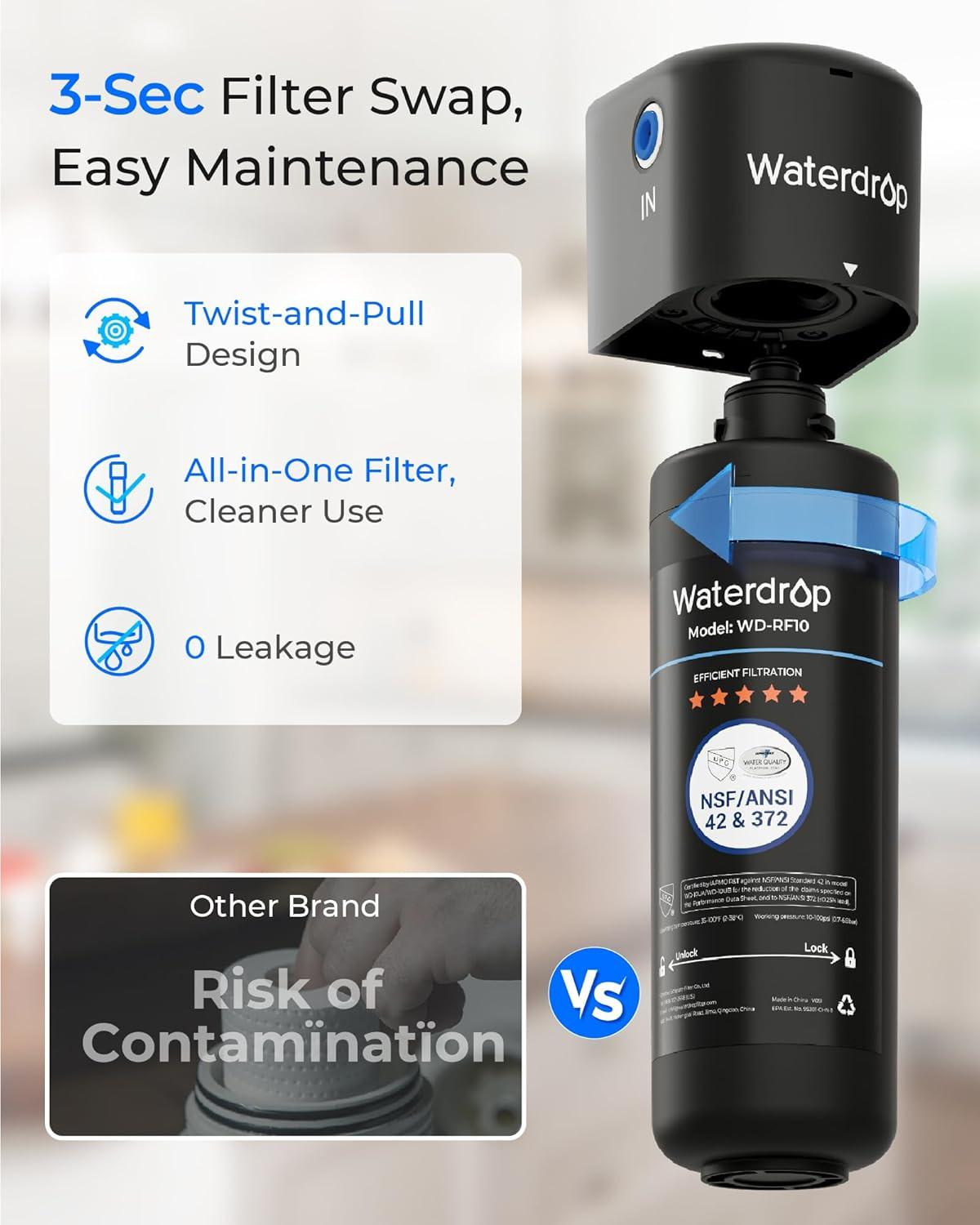 10UA under Sink Water Filter System, Reduces PFAS, PFOA/PFOS, Lead, Chlorine, Ba