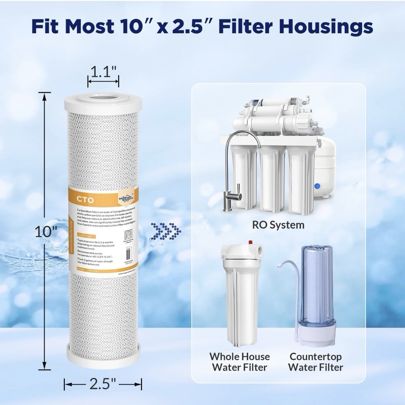 4-Pack CTO Carbon Block Water Filter 10″x2.5″ Replacement for Whole House, New